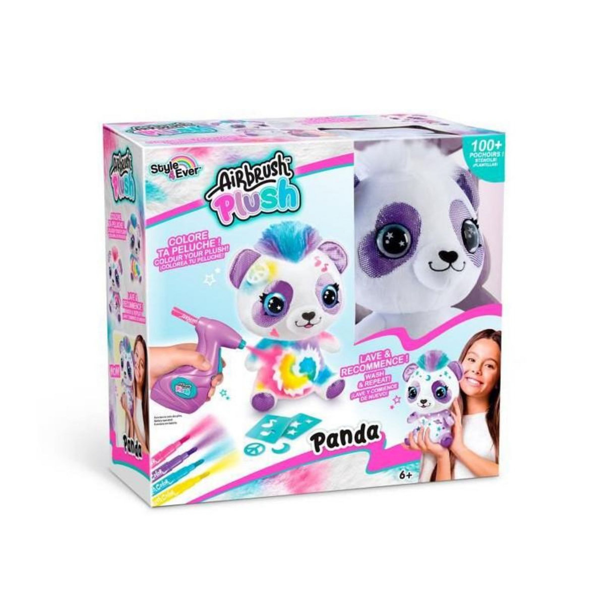 Canal Toys Peluche Airbrush Panda a personnaliser - Peluche spray art avec feutres et pochoirs - OFG 257 - Canal Toys