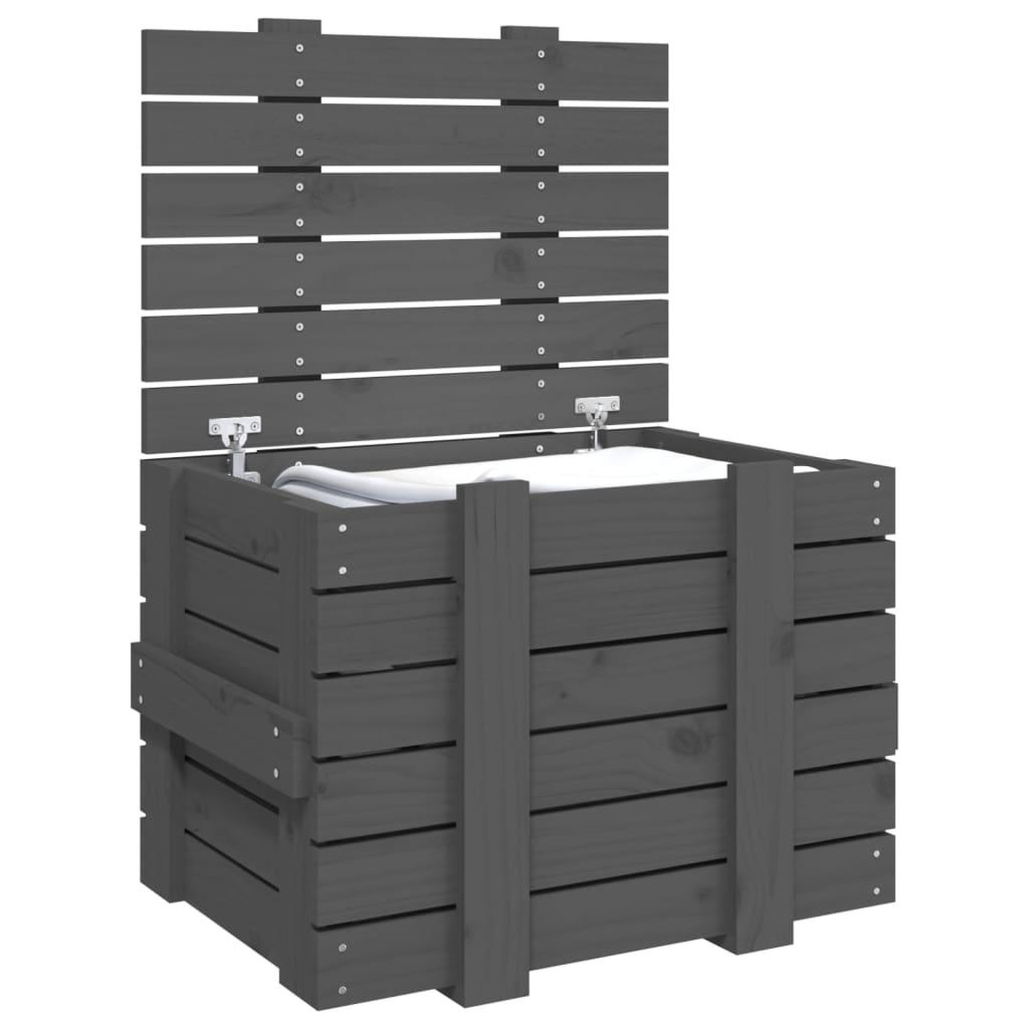 Voir la diapositive 5 : VIDAXL Boîte de rangement Gris 58x40,5x42 cm Bois massif de pin