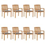 VIDAXL Chaises de jardin empilables avec coussins lot de 8 Teck solide