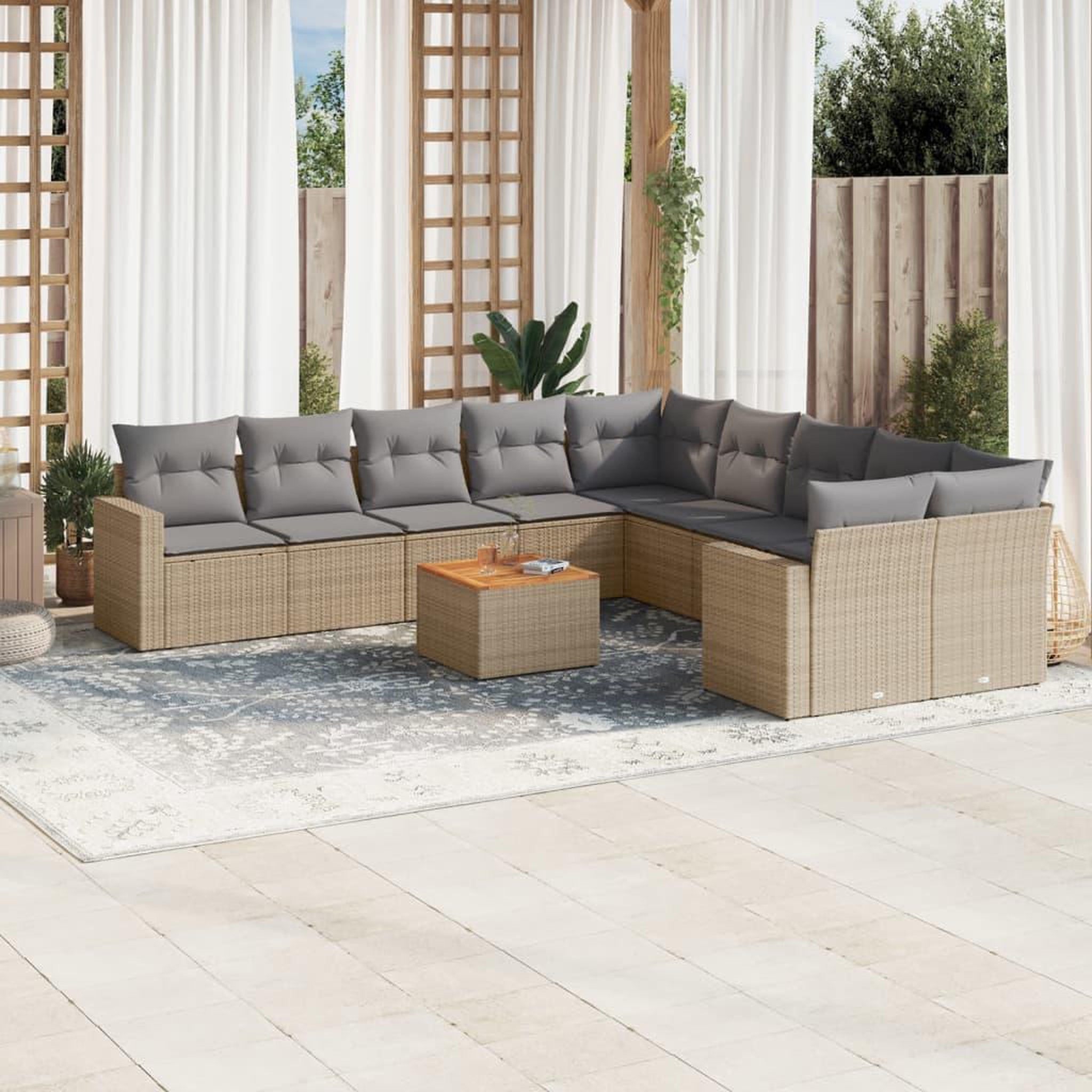 VIDAXL Salon de jardin 11 pcs avec coussins beige resine tressee