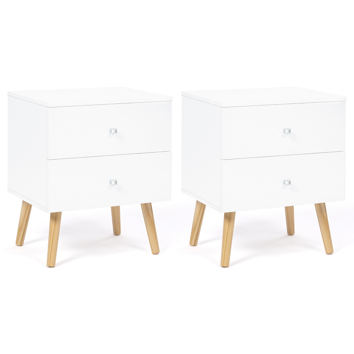ID MARKET Lot de 2 tables de chevet EMMIE scandinaves 2 tiroirs blanc