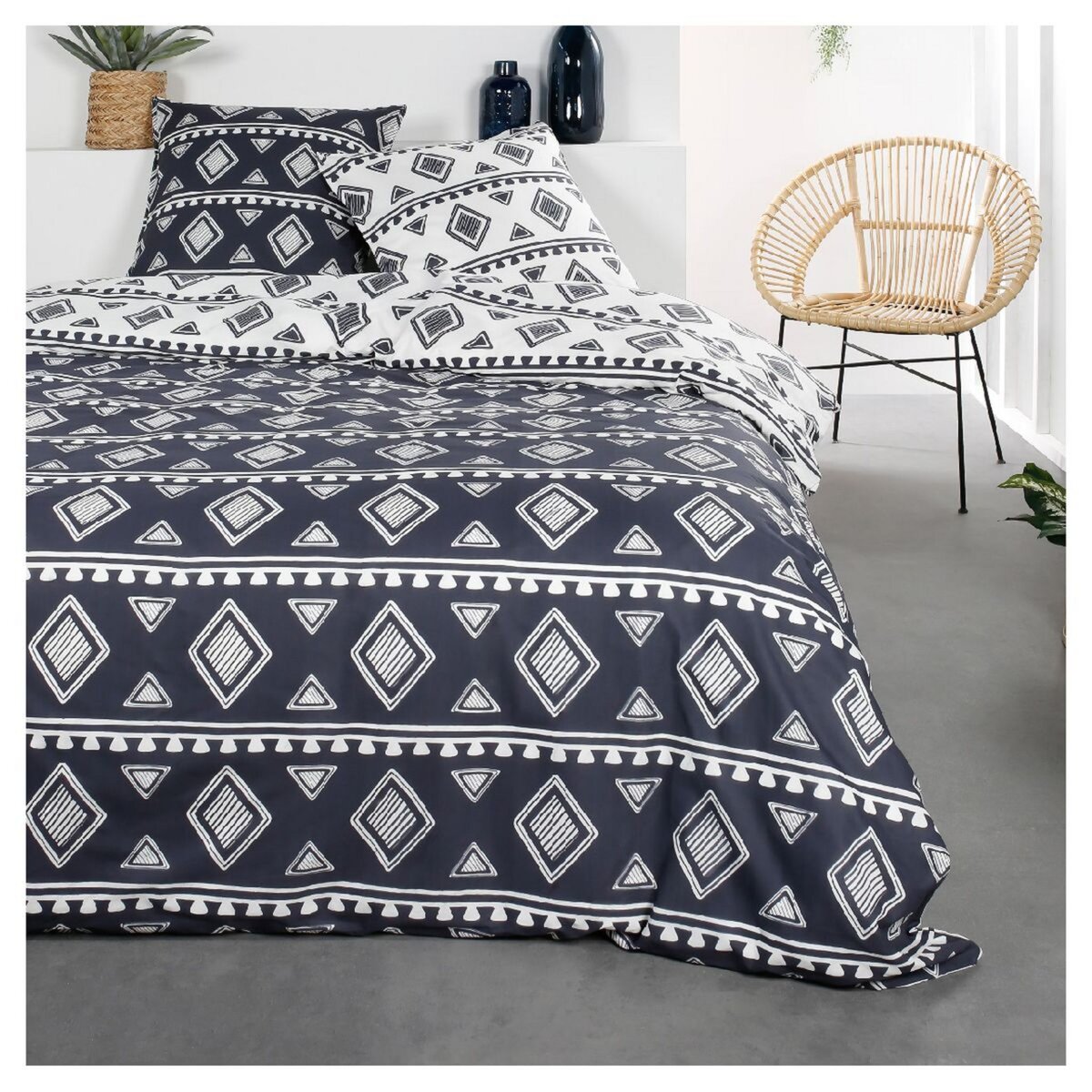 TODAY Parure housse de couette coton 57 fils motifs ethniques
