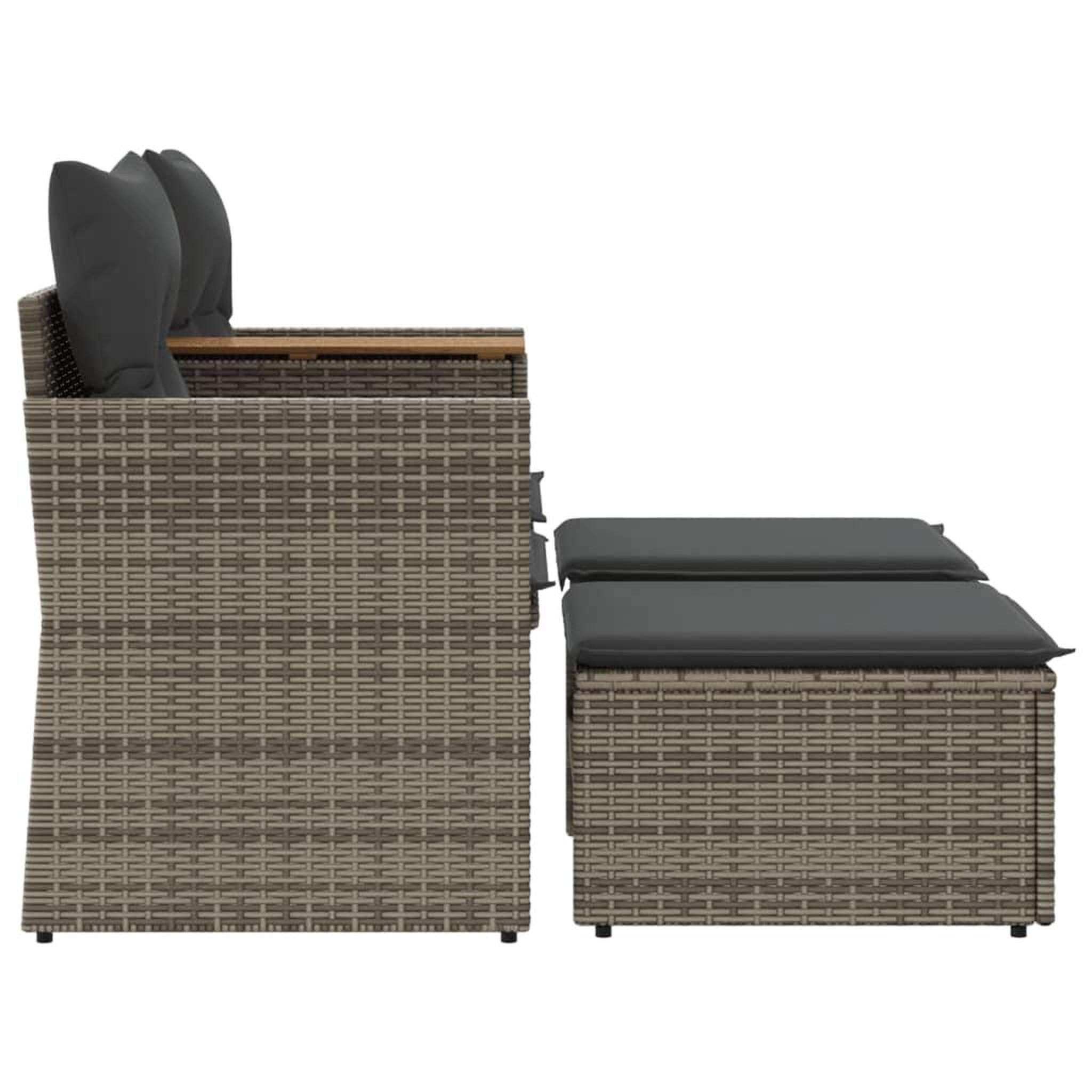 Voir la diapositive 5 : VIDAXL Canape de jardin 2 places avec tabourets gris resine tressee