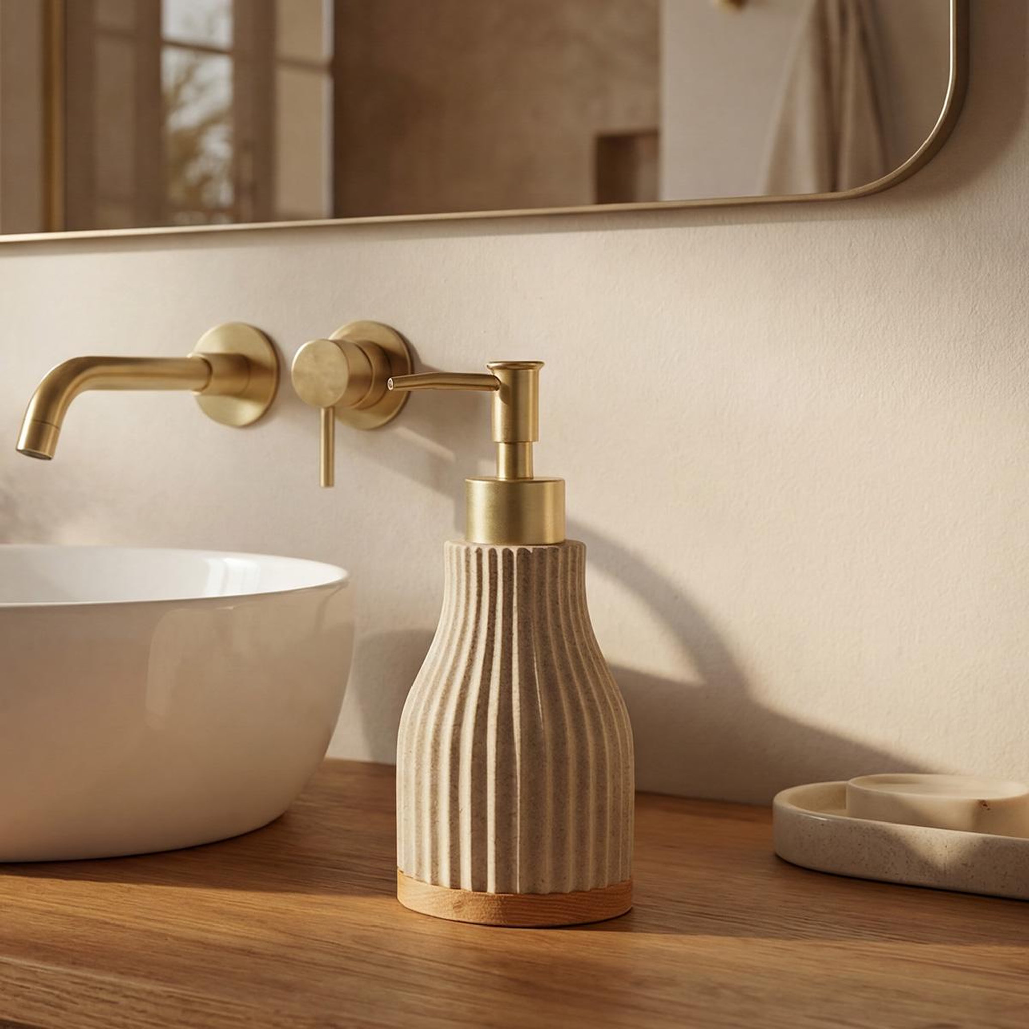Voir la diapositive 2 : MAISON AUBERTIN Distributeur savon résine beige oceano