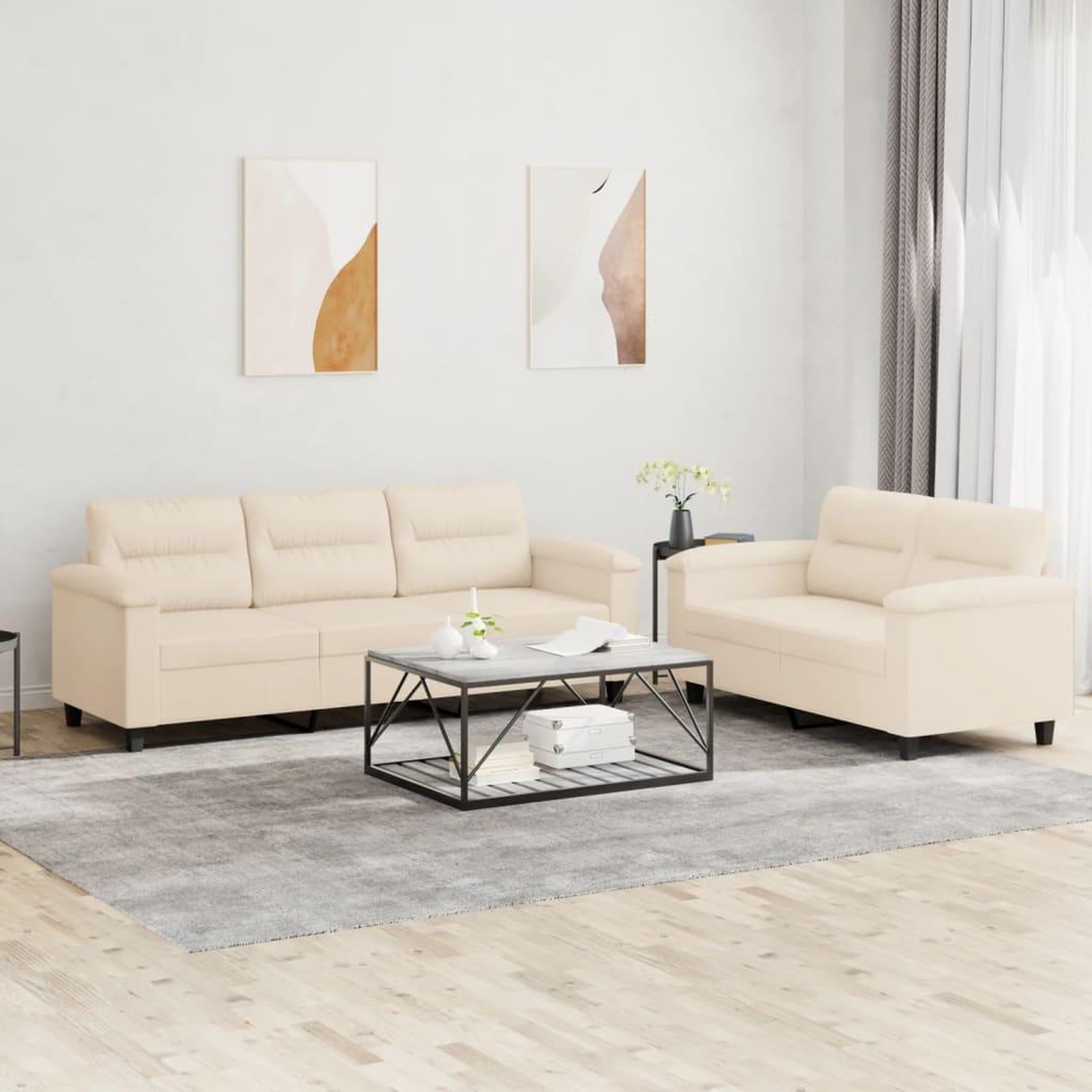 VIDAXL Ensemble de canapes 2 pcs avec coussins beige tissu microfibre