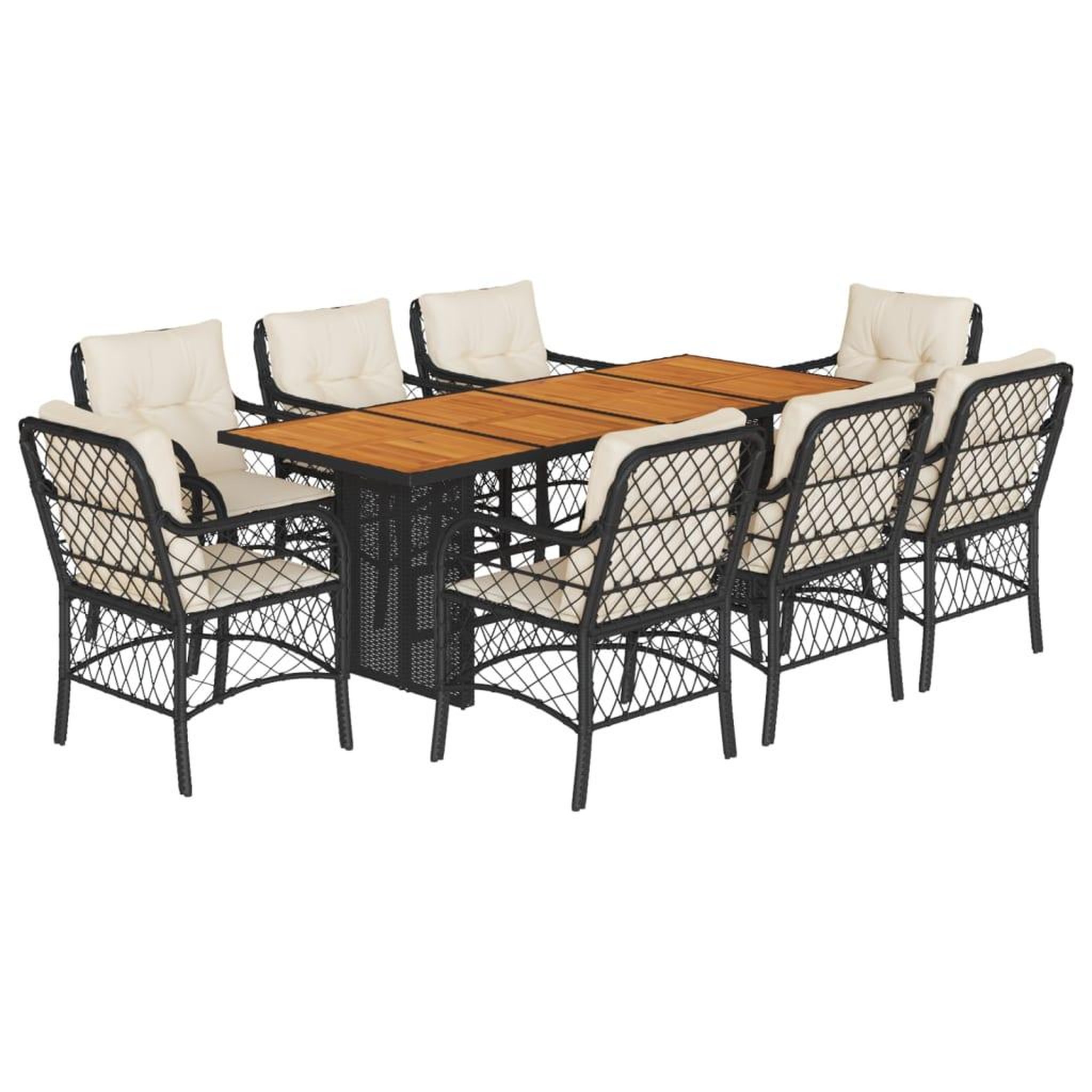 Voir la diapositive 2 : VIDAXL Ensemble a manger de jardin 9pcs coussins noir resine tressee