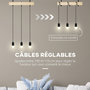 Voir la diapositive 5 : HOMCOM Lustre suspension style industriel 3 lampes 40 W max. hauteur réglable dim. 50L x 8l x 33H cm métal noir bois hévéa