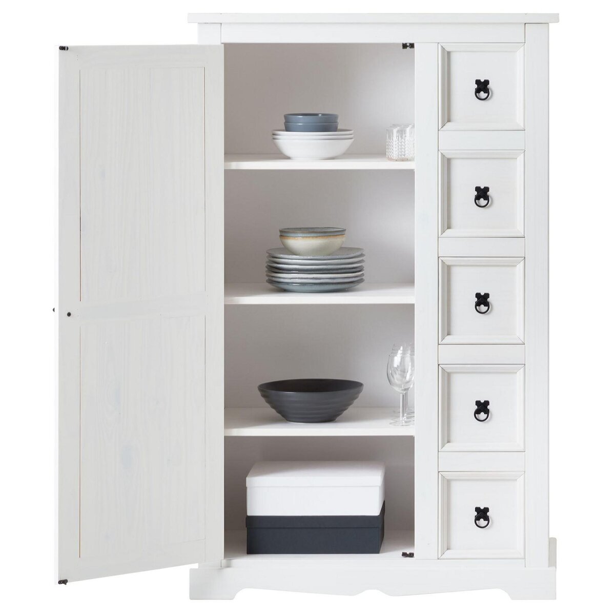 IDIMEX Buffet apothicaire en pin TEQUILA style mexicain, 1 portes et 5 tiroirs