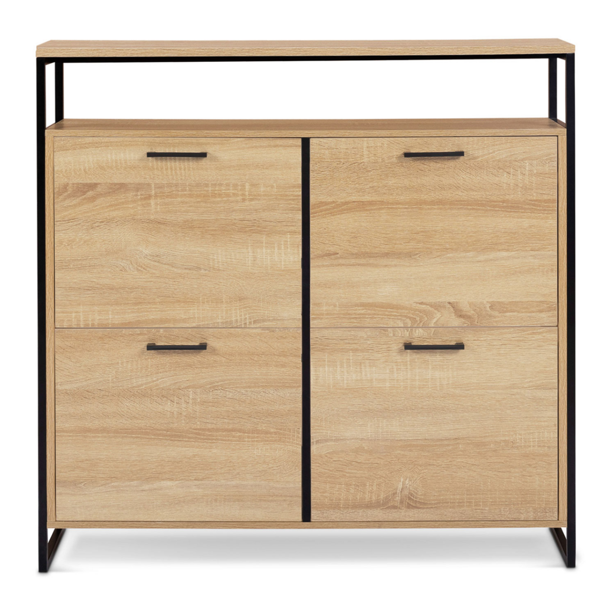 ID MARKET Meuble à chaussures 16 paires LUIS 4 portes avec étagère supérieure design industriel