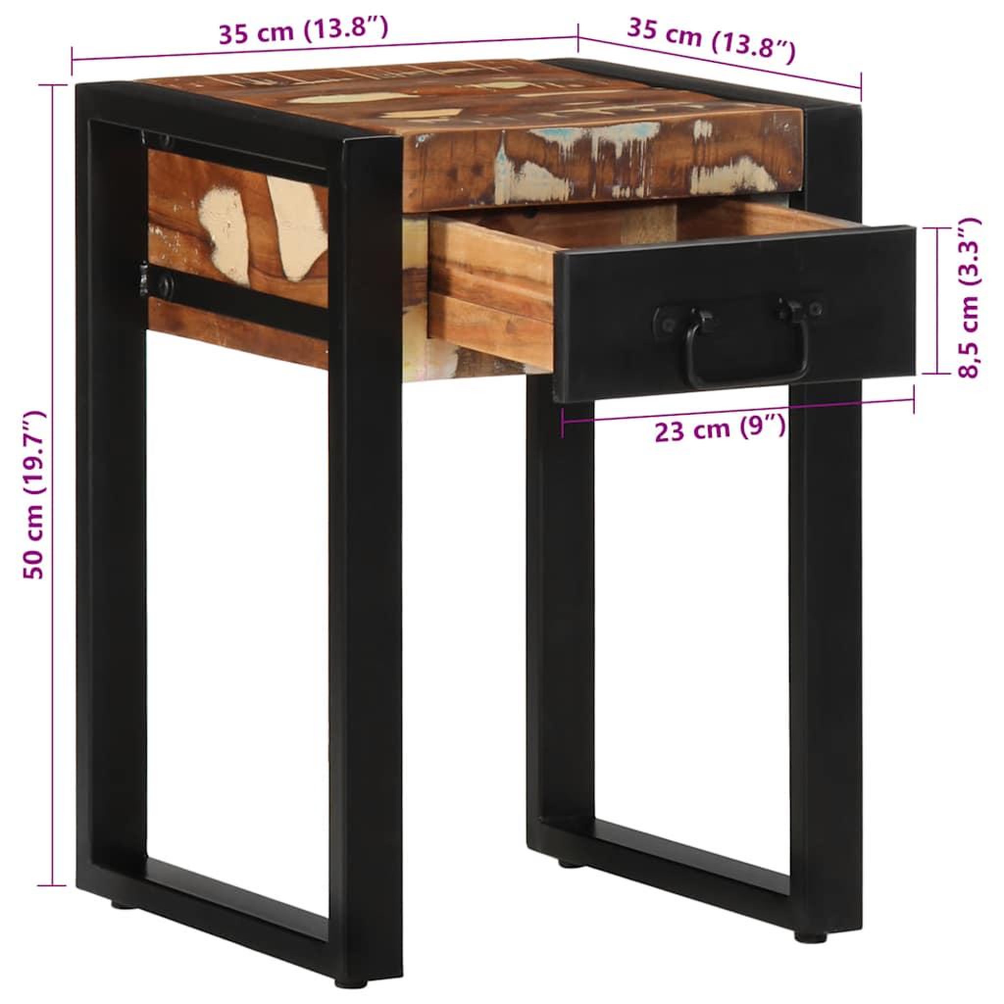 Voir la diapositive 6 : VIDAXL Table d'appoint multicolore 35x35x50cm bois massif recuperation