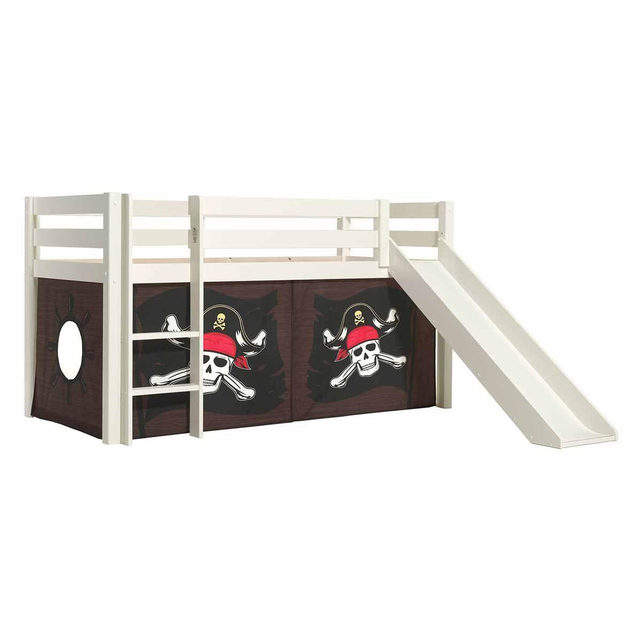 Paris Prix Lit enfant surélevé avec toboggan  pino caribian pirates  90x200cm blanc