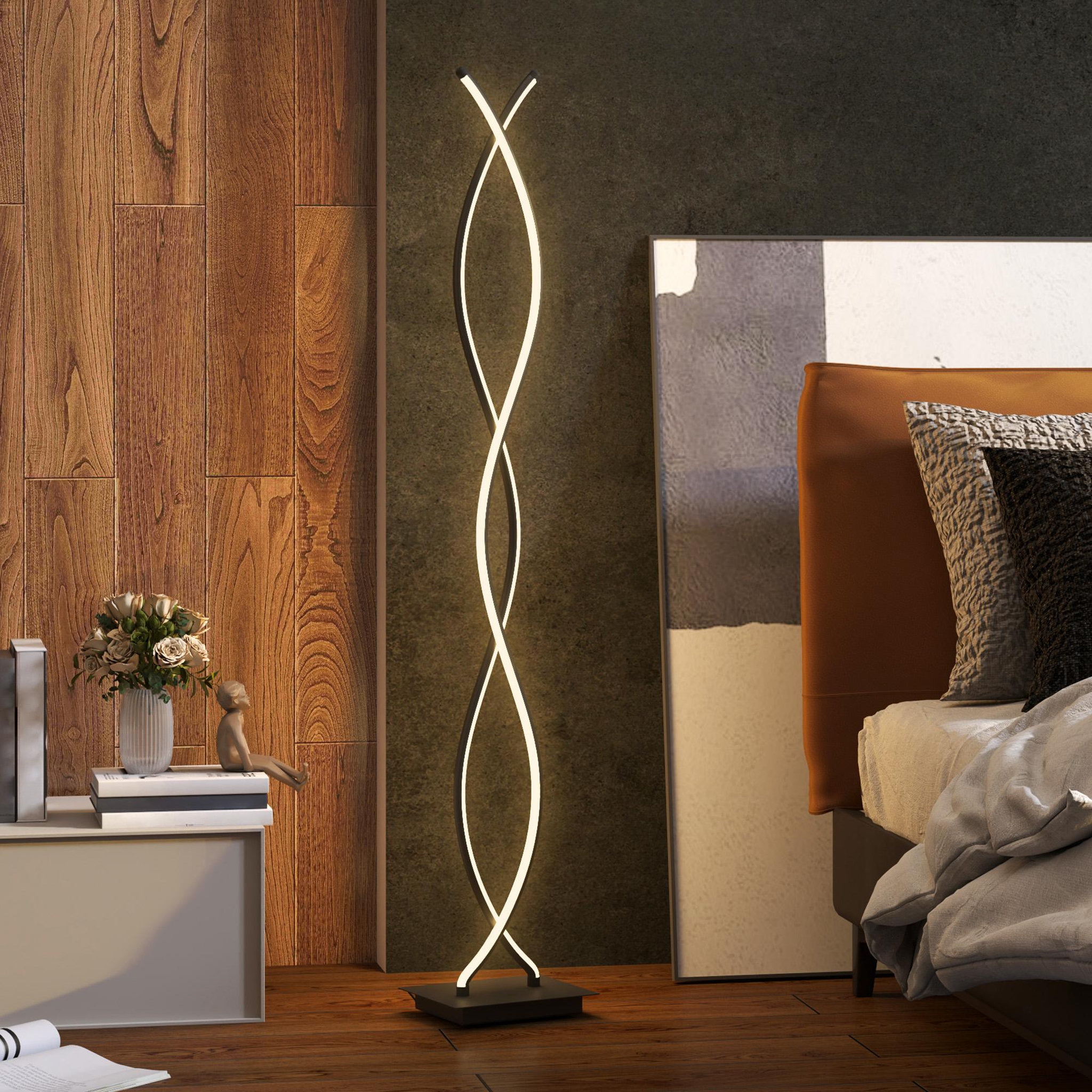Voir la diapositive 2 : HOMCOM Lampadaire led design spirales - forme galbée h. 140 cm - alliage alu. Acrylique noir