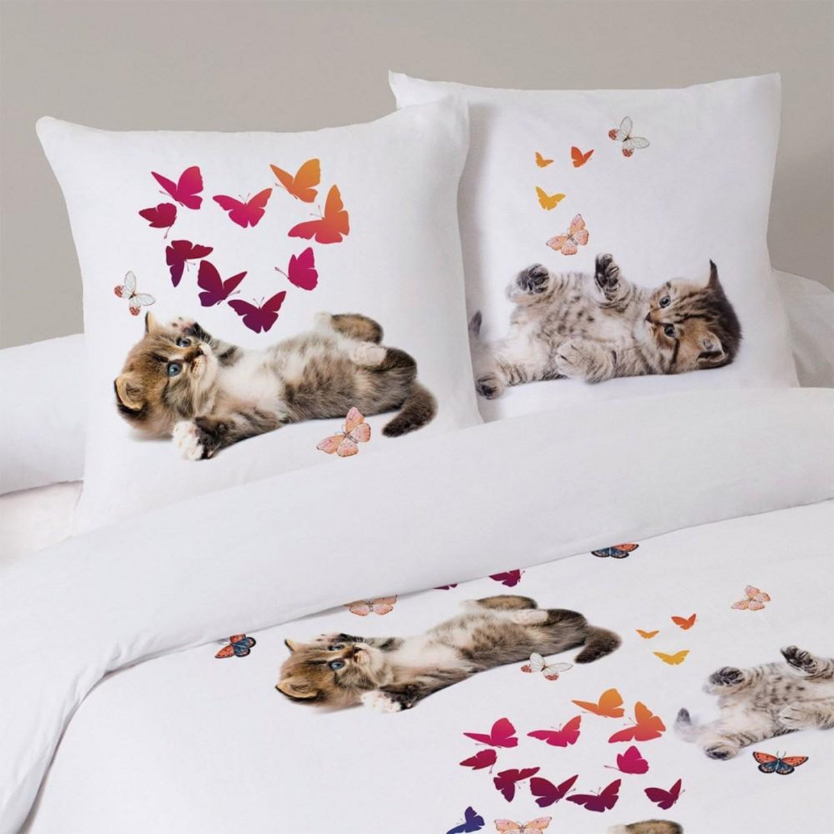 Dourev Housse de couette 200x200 Sweet Kitty + 2 taies coton 52 fils