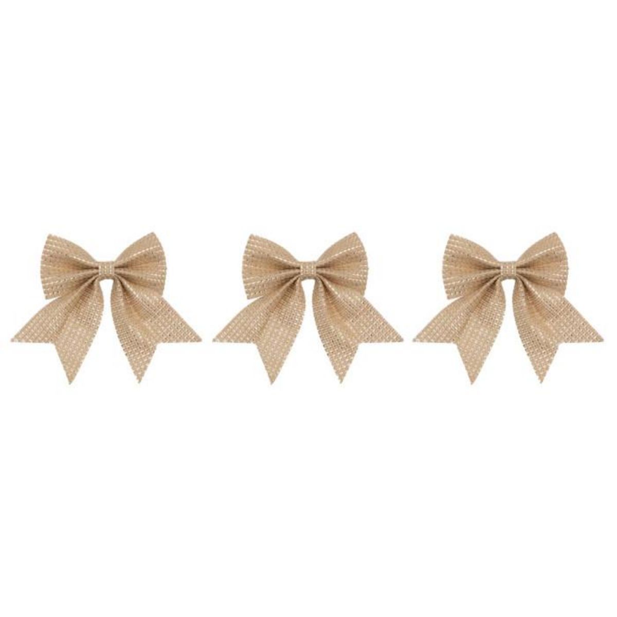 ATMOSPHERA Lot de 3 Sujets de Noël en Jute  Nœuds  13cm Beige