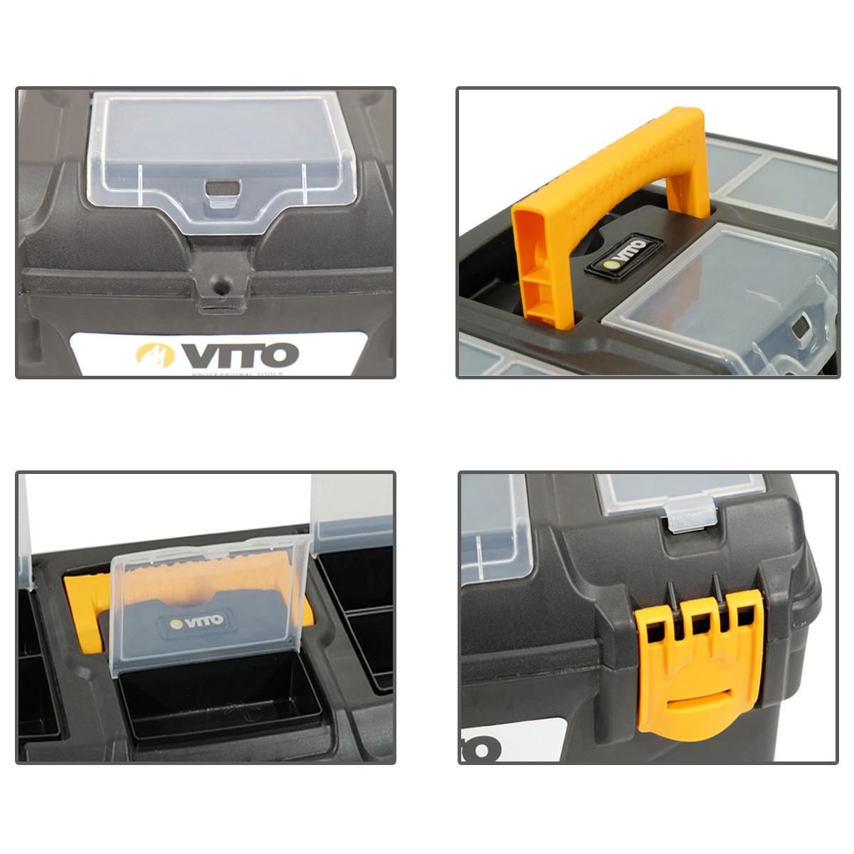 VITO Boite à outils vide 18  43.2 x 25 x 23.8 cm - Caisse à outils 3 organiseurs et porte outils Amovible VITO