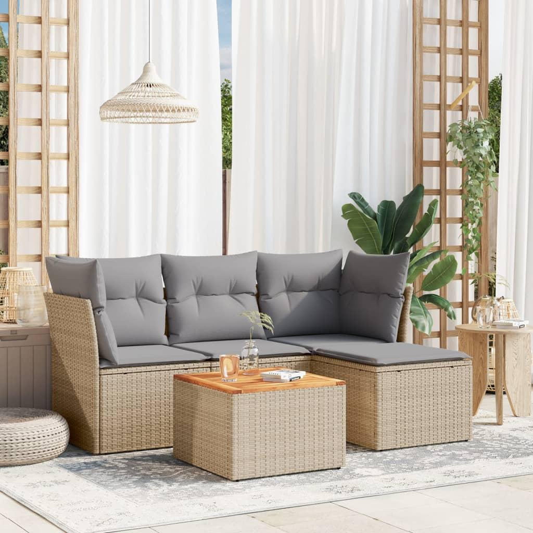 VIDAXL Salon de jardin avec coussins 5 pcs beige resine tressee