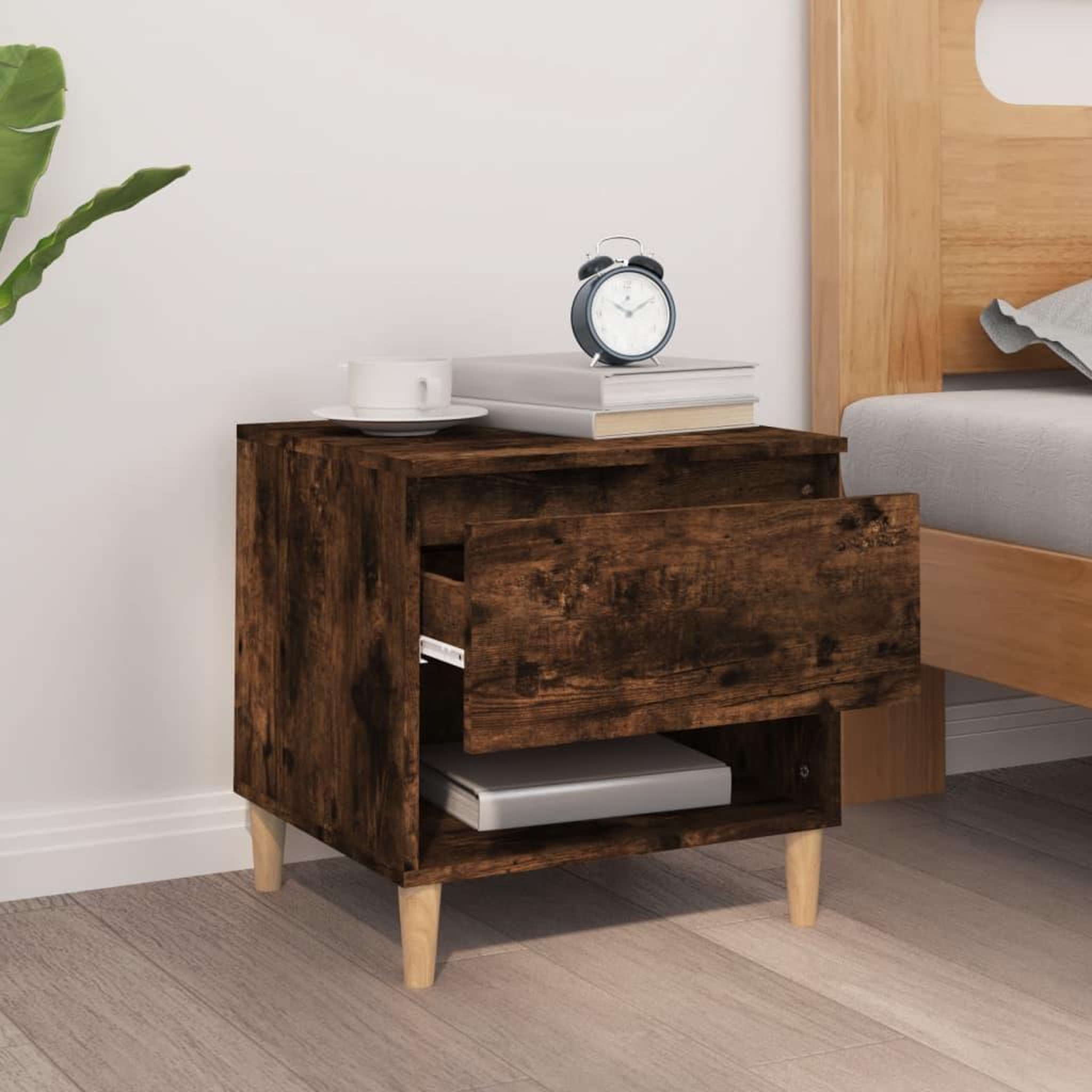 Voir la diapositive 3 : VIDAXL Table de chevet Chene fume 50x46x50 cm Bois d'ingenierie