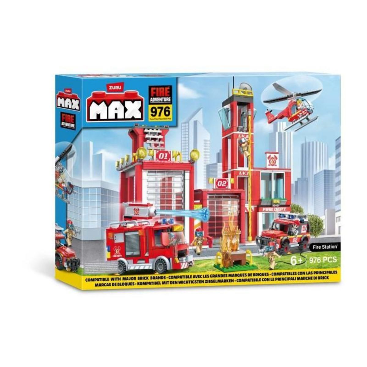 ZURU Set de Construction - ZURU - Fire Station Large (976 pieces) - Crée une caserne de pompiers avec véhicules et accessoires