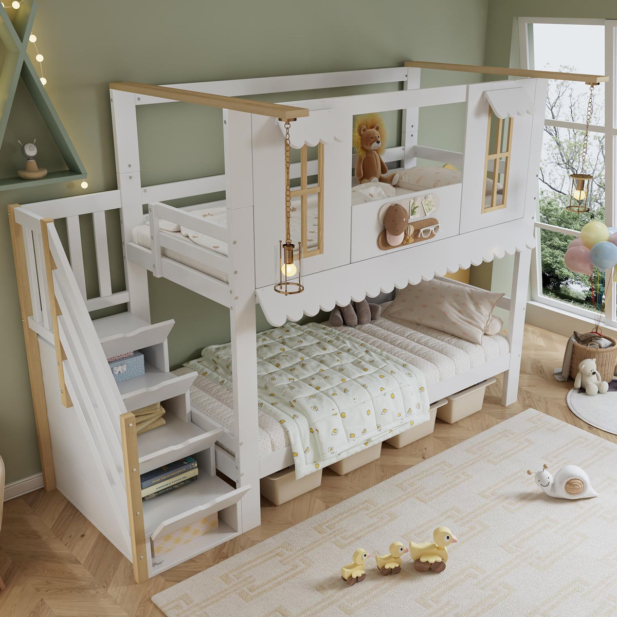 MERAX Lit superposé 90x200cm coloris blanc+naturel pin et mdf