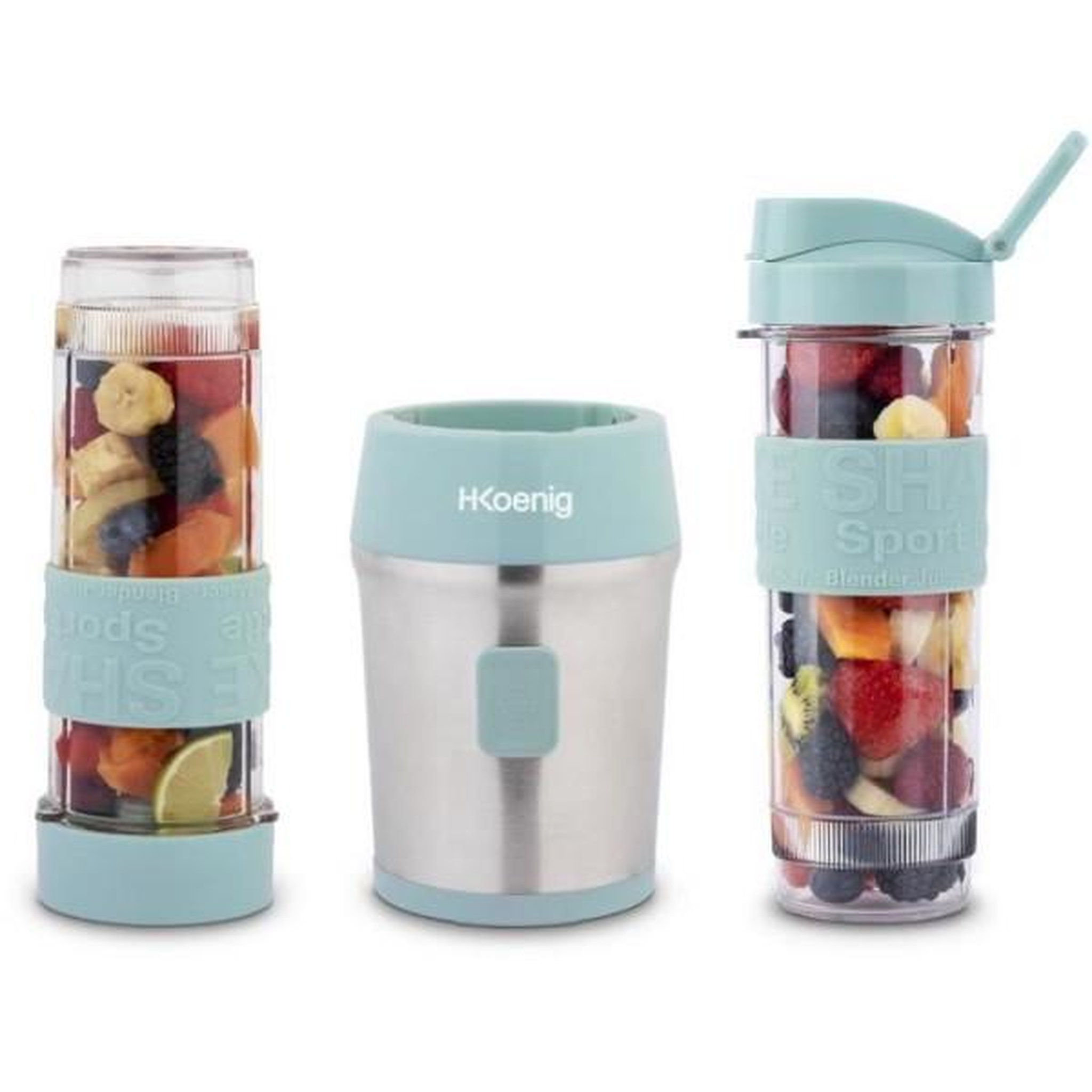 Voir la diapositive 5 : HKOENIG Blender Mini  - H.KoeNIG - SMOO16 - 300 W - 570 mL - Bleu pastel - 2 gourdes incluses - Sans BPA