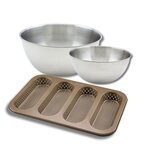 ZENKER Lot comprenant 1 moule 4 mini baguettes, 1 spatule Zenker et 2 bols à mixer en inox Fackelmann