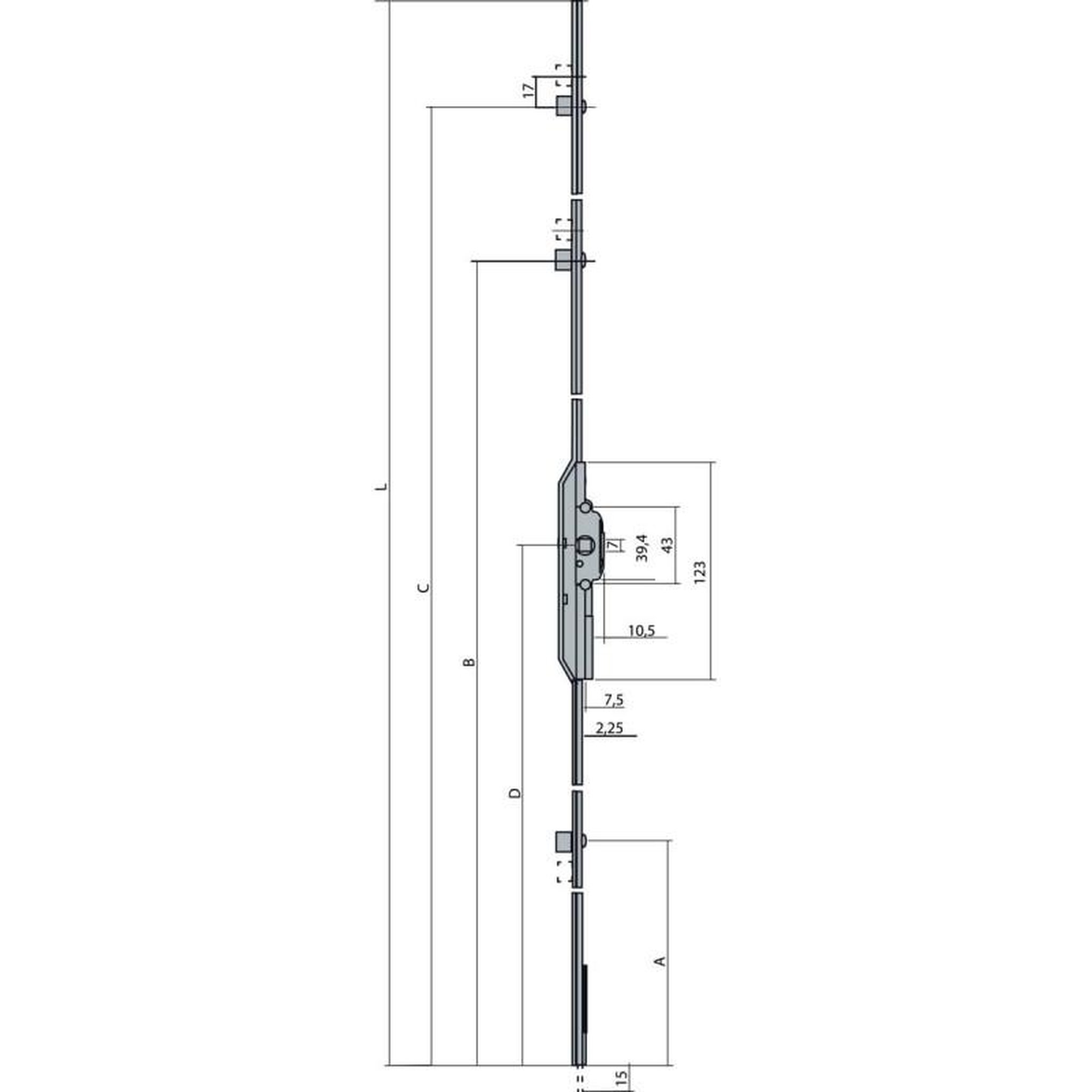 Voir la diapositive 2 : FERCO Crémone F7,5 longueur 556mm côte D 155mm FERCO G 20465 01 0 1
