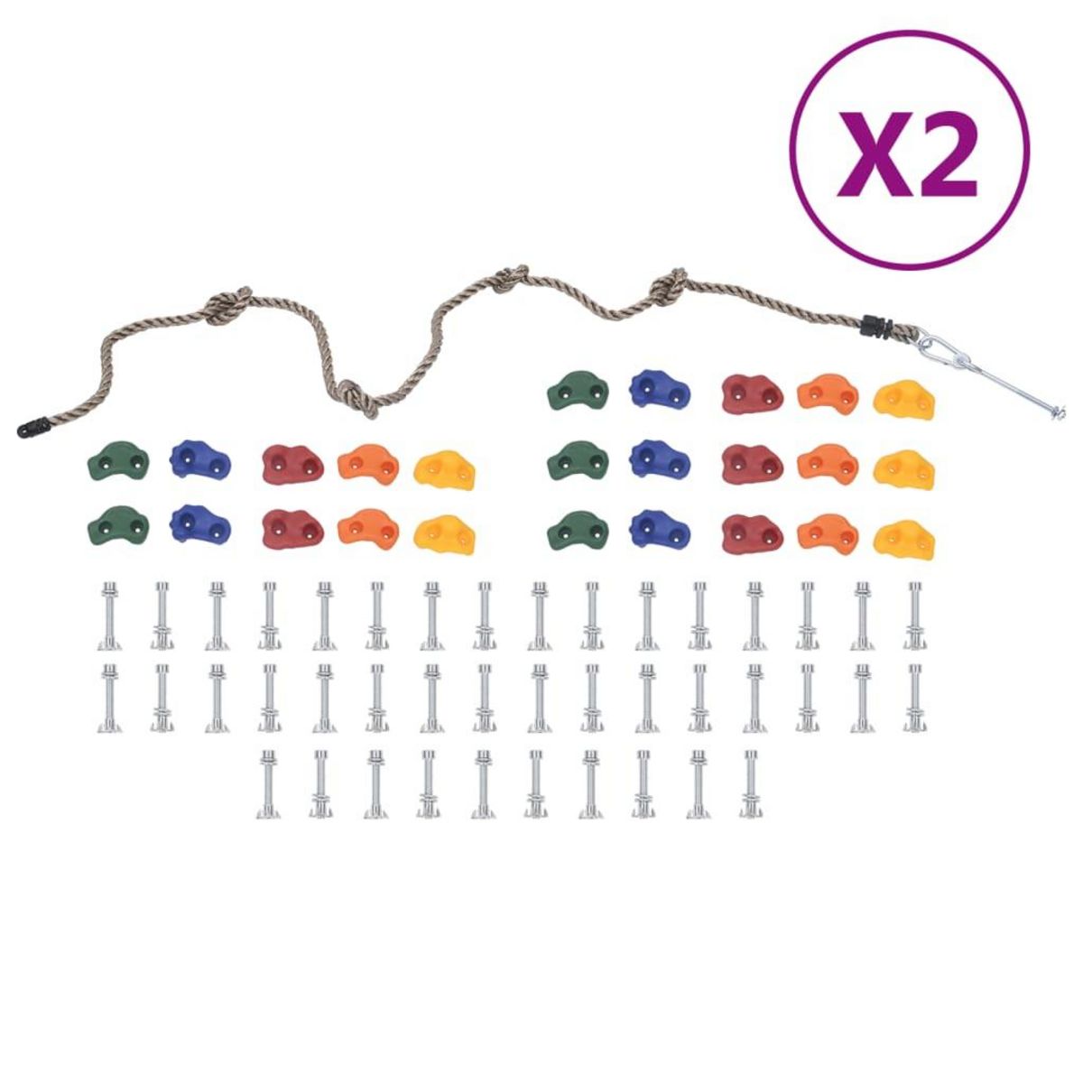 VIDAXL Pierres d'escalade avec corde 50 pcs Multicolore
