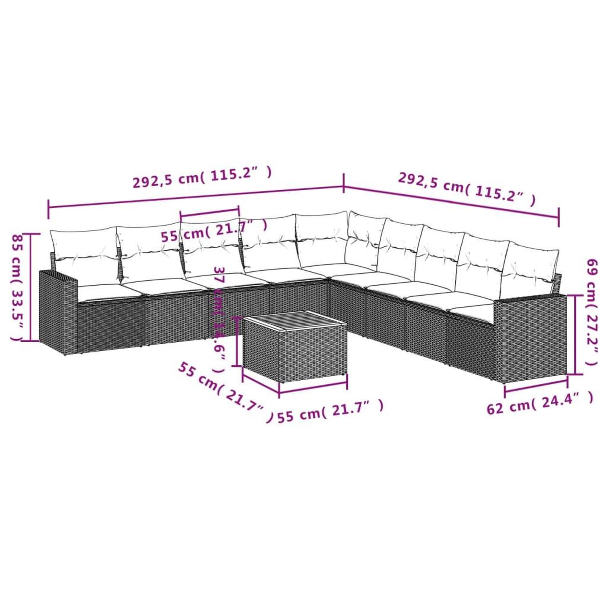 Voir la diapositive 6 : VIDAXL Salon de jardin avec coussins 10 pcs gris resine tressee