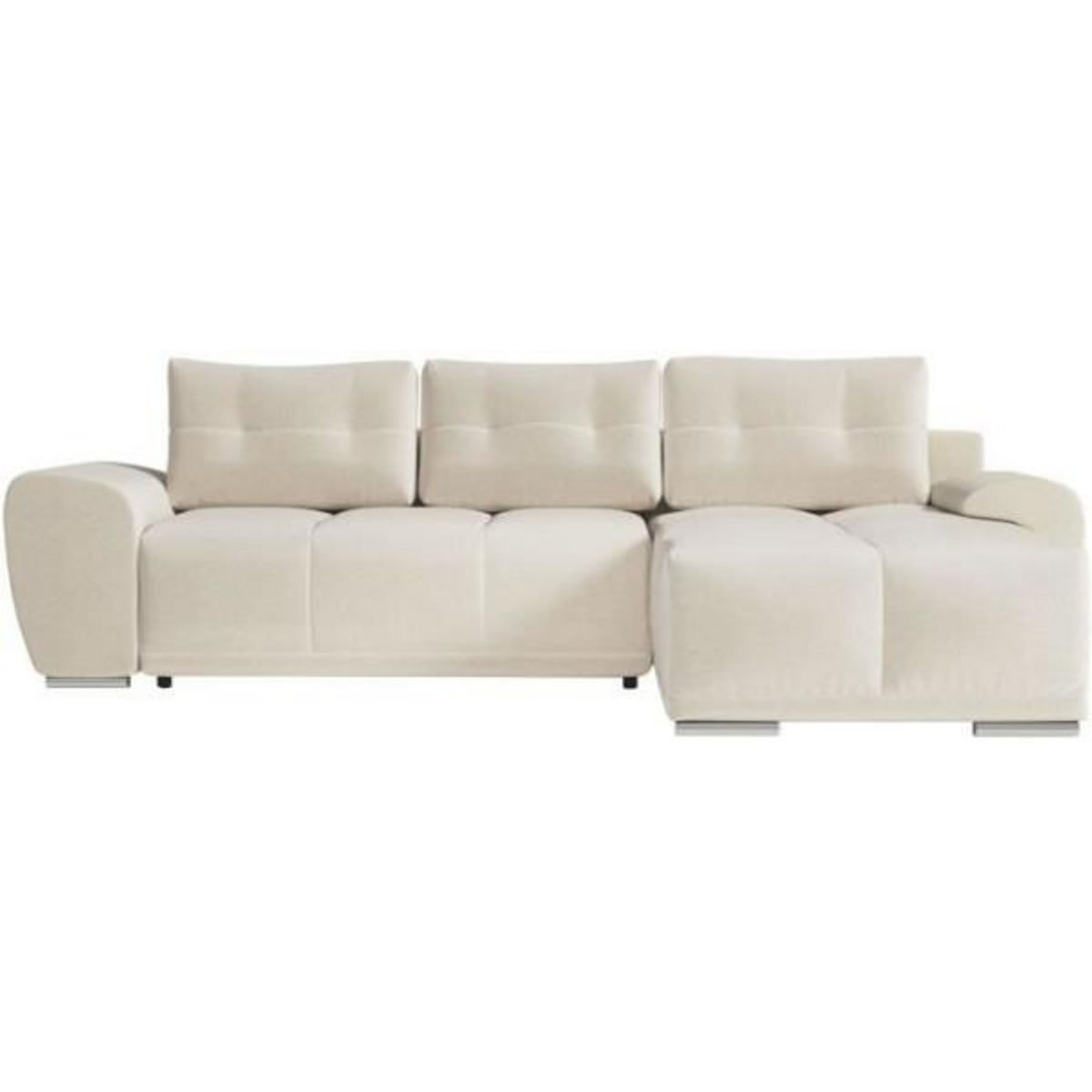 LOUNGITUDE Canapé d'angle droit 4 places convertible CASSANDRA avec coffre en tissu - Beige - L270 x P181 x H89cm - LOUNGITUDE