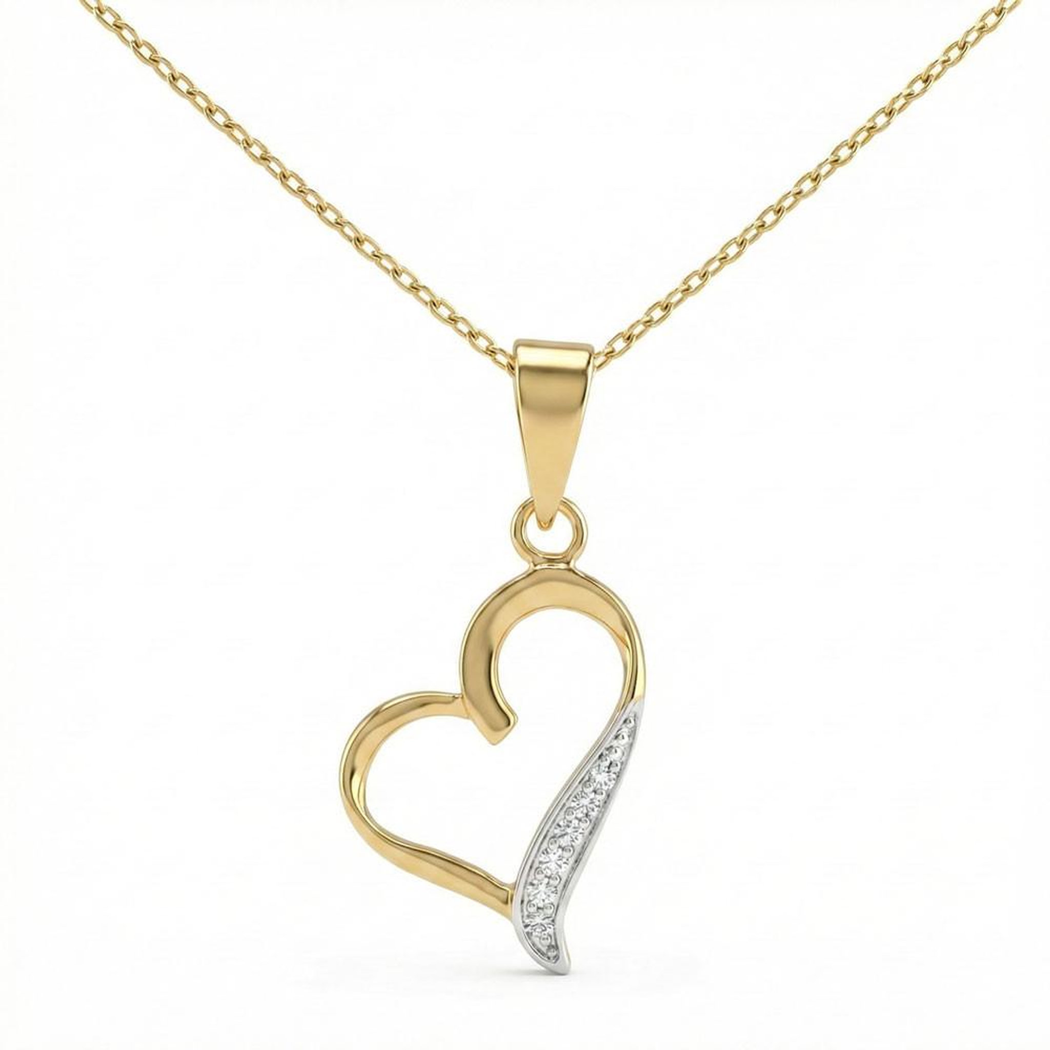 L'ATELIER D'AZUR Pendentif Or Jaune Coeur Serti de Diamants - Chaine Dorée Offerte