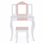 Voir la diapositive 3 : ID MARKET Coiffeuse enfant ROZA blanche et rose avec 3 miroirs et tabouret