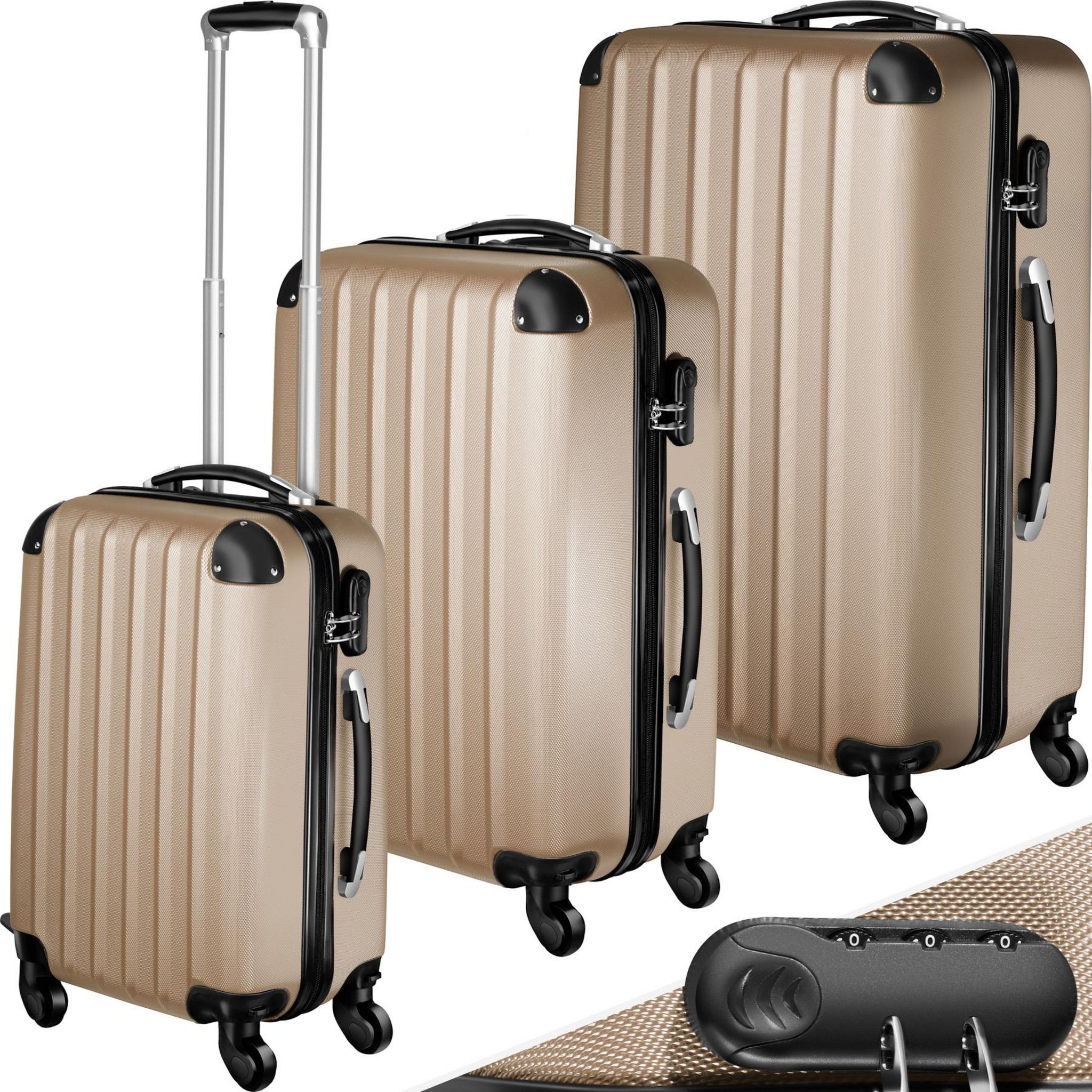 tectake Set de 3 Valises Trolley Rigides - ABS