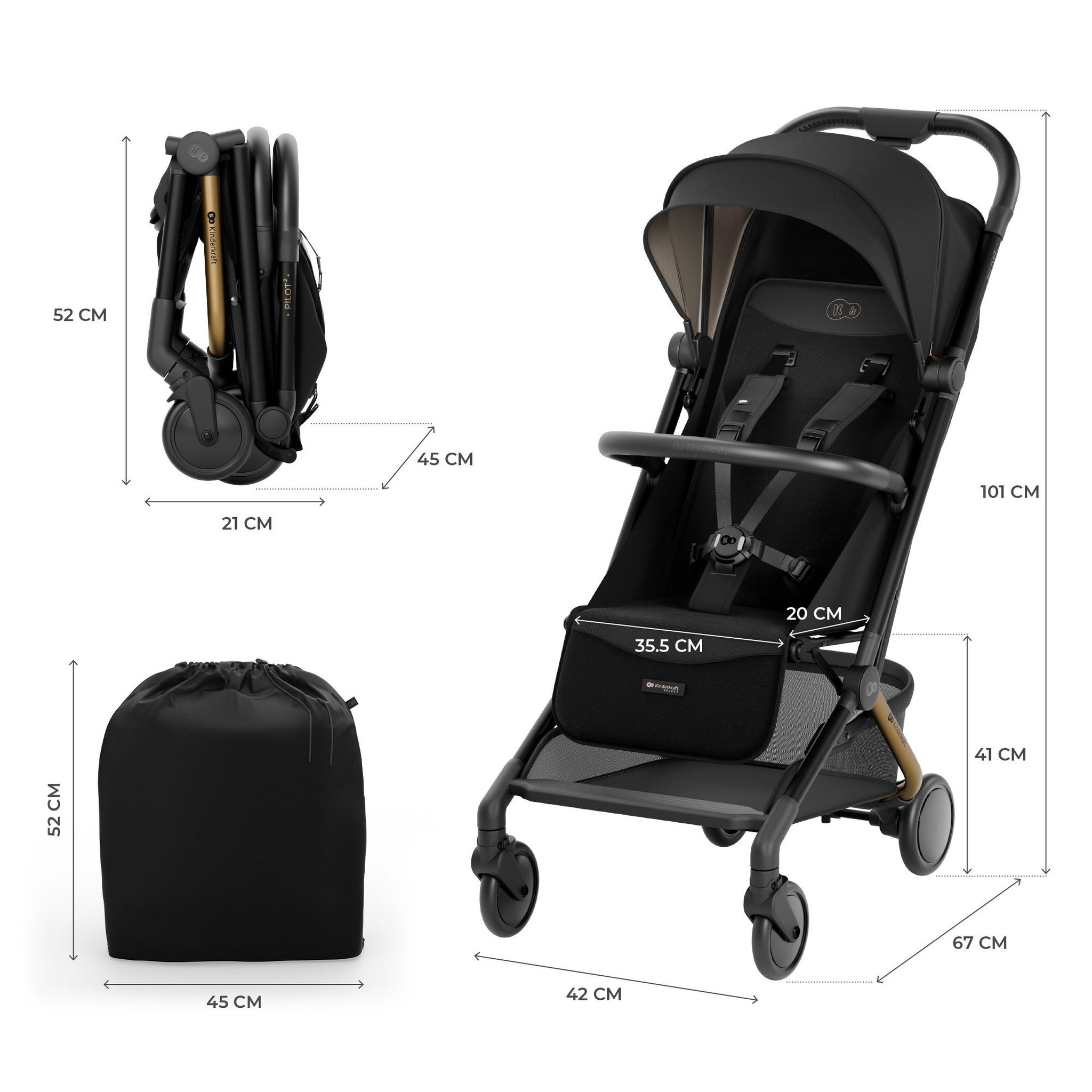 Voir la diapositive 6 : KINDERKRAFT Poussette compacte et facile à plier pour voyages et déplacements