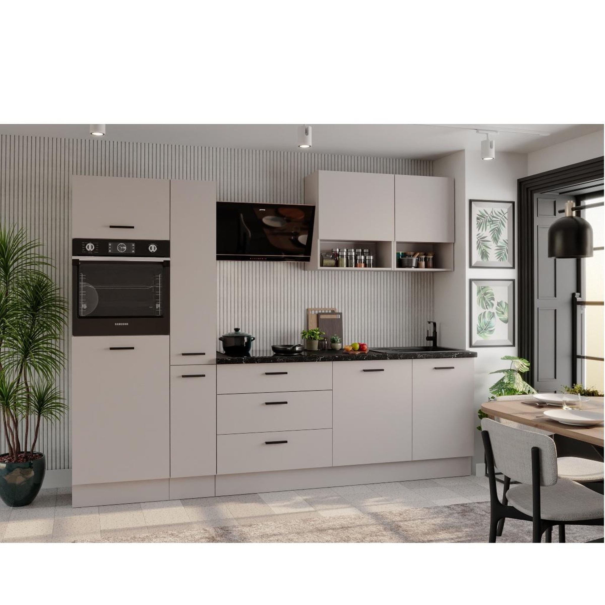 Voir la diapositive 4 : JLC KREATION Cuisine complète moderne beige 280cm TAMA