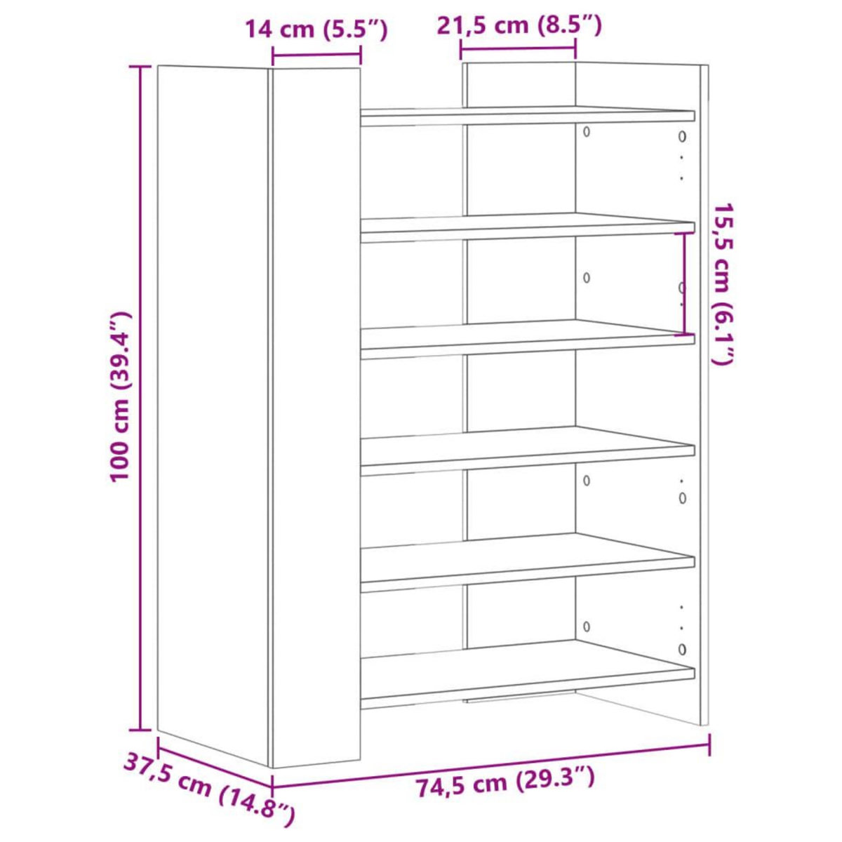 VIDAXL Armoire a chaussures chene fume 74,5x37,5x100 cm