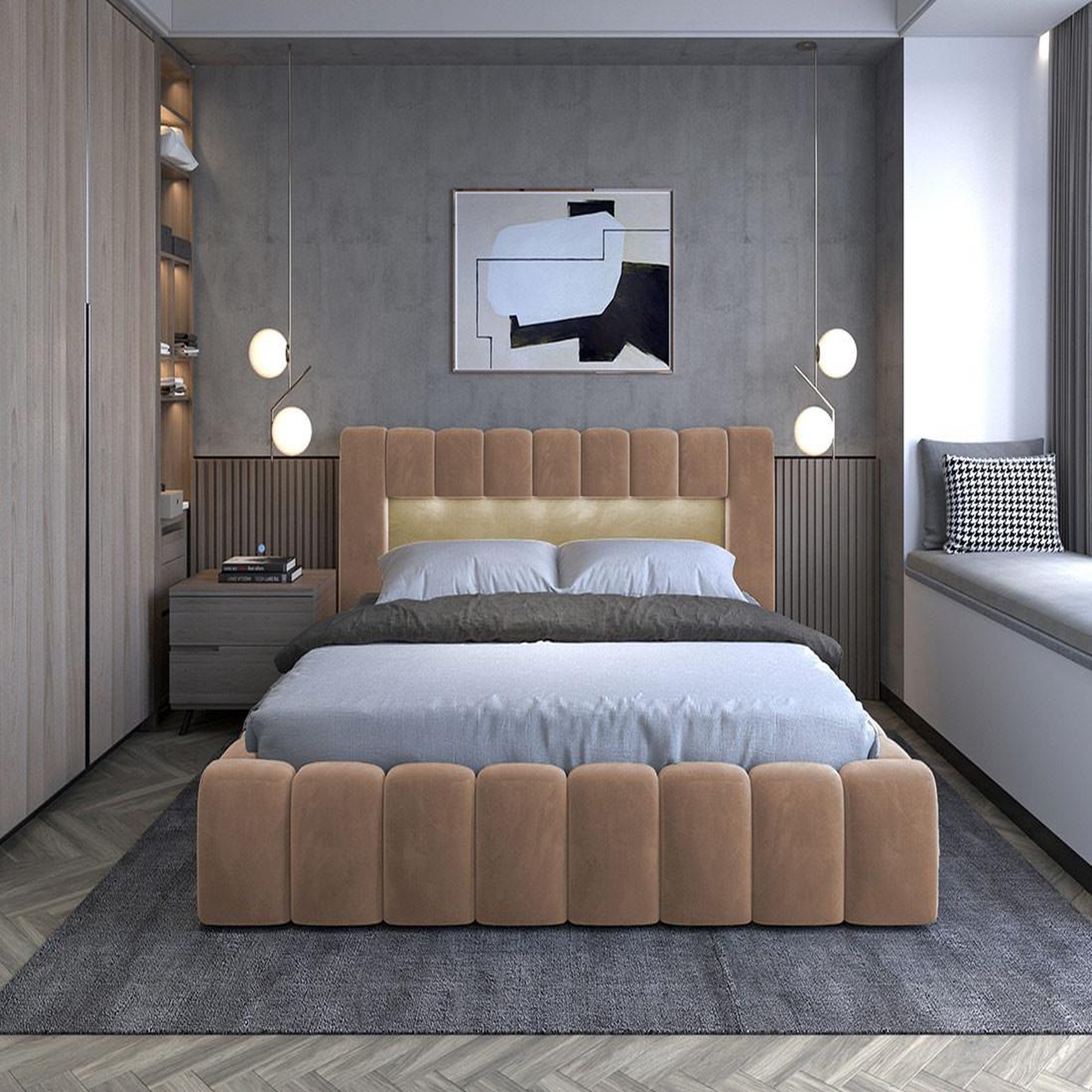 Voir la diapositive 5 : BEST MOBILIER Cleo - lit coffre avec led - 180x200 cm - sommier inclus - en velours