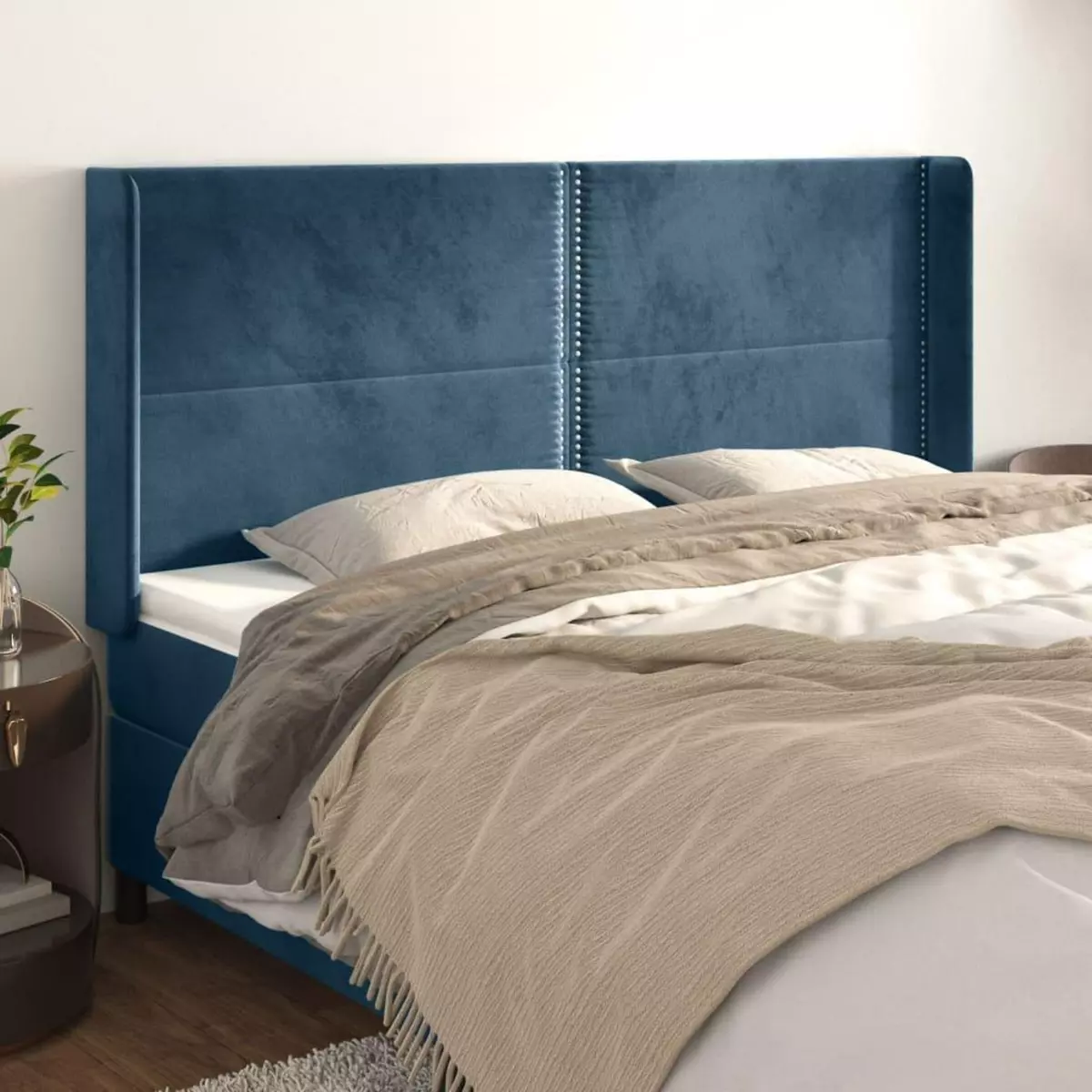 VIDAXL Tete de lit avec oreilles Bleu fonce 203x16x118/128 cm Velours