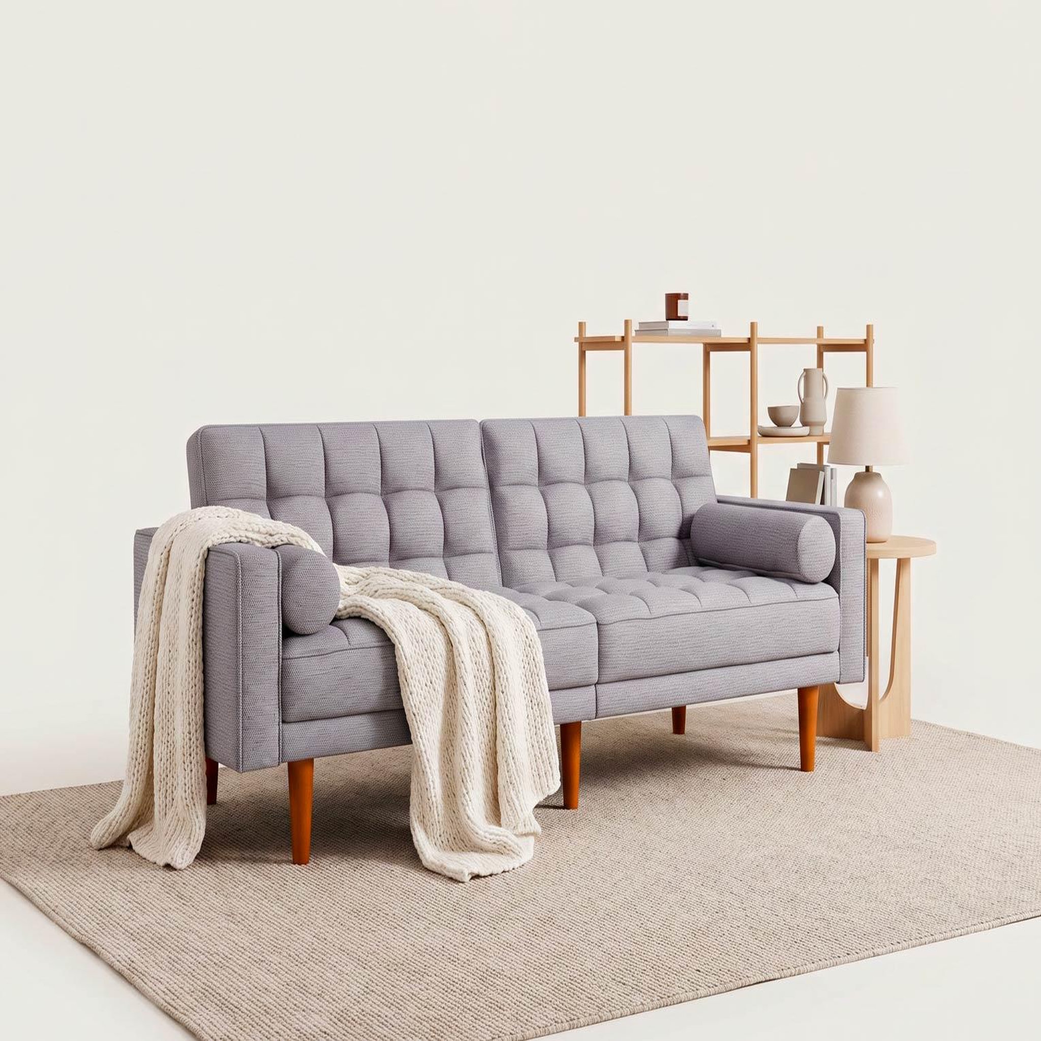 Voir la diapositive 2 : BEST MOBILIER Suzanne - banquette 2 places convertible clic-clac en tissu texturé