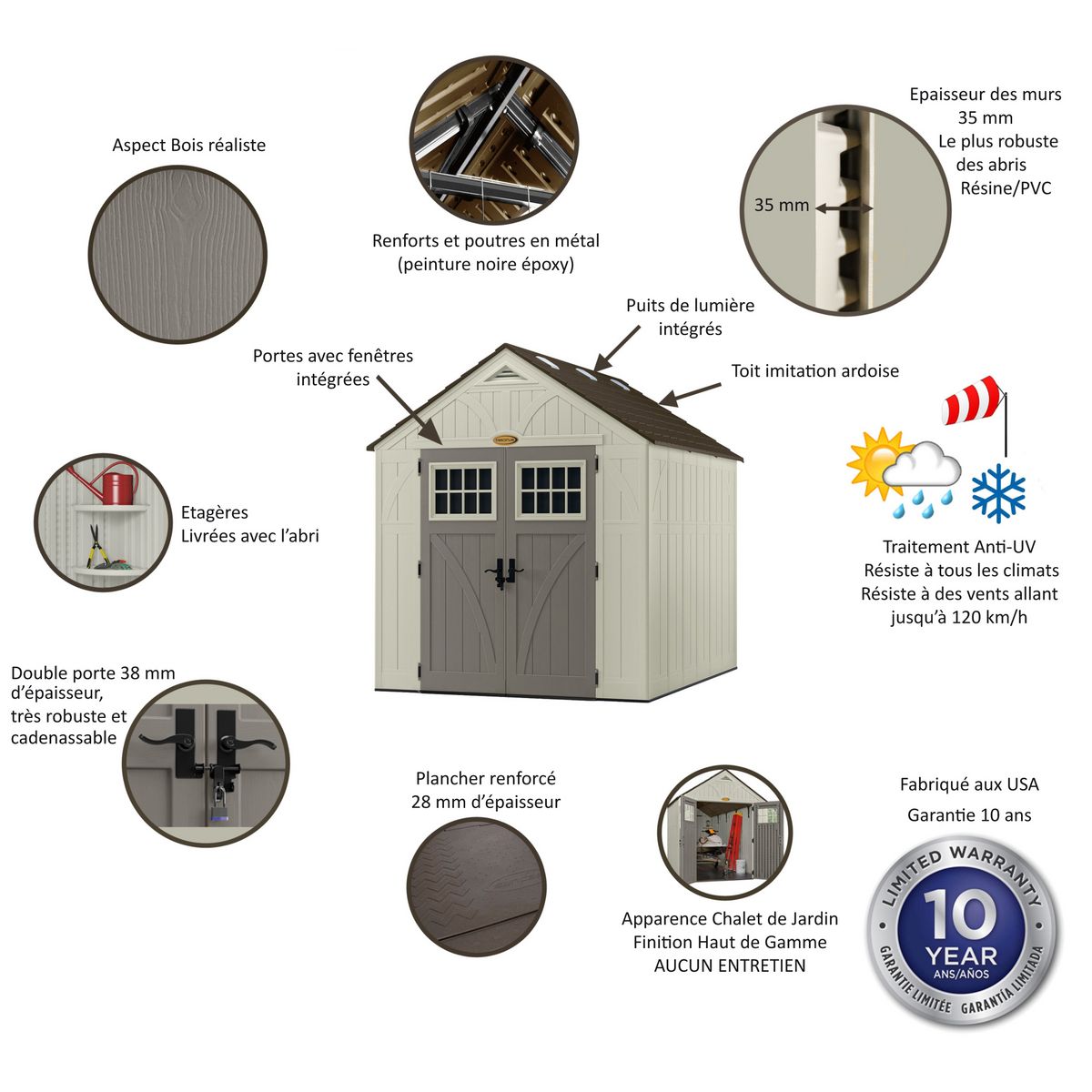 Abri de jardin résine - 7m² - BINNU