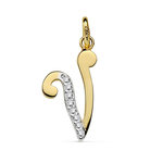 L'ATELIER D'AZUR Pendentif Or 18 Carats 750 Jaune Serti de Zirconiums - Initiale Lettre  V  - Chaine Offerte