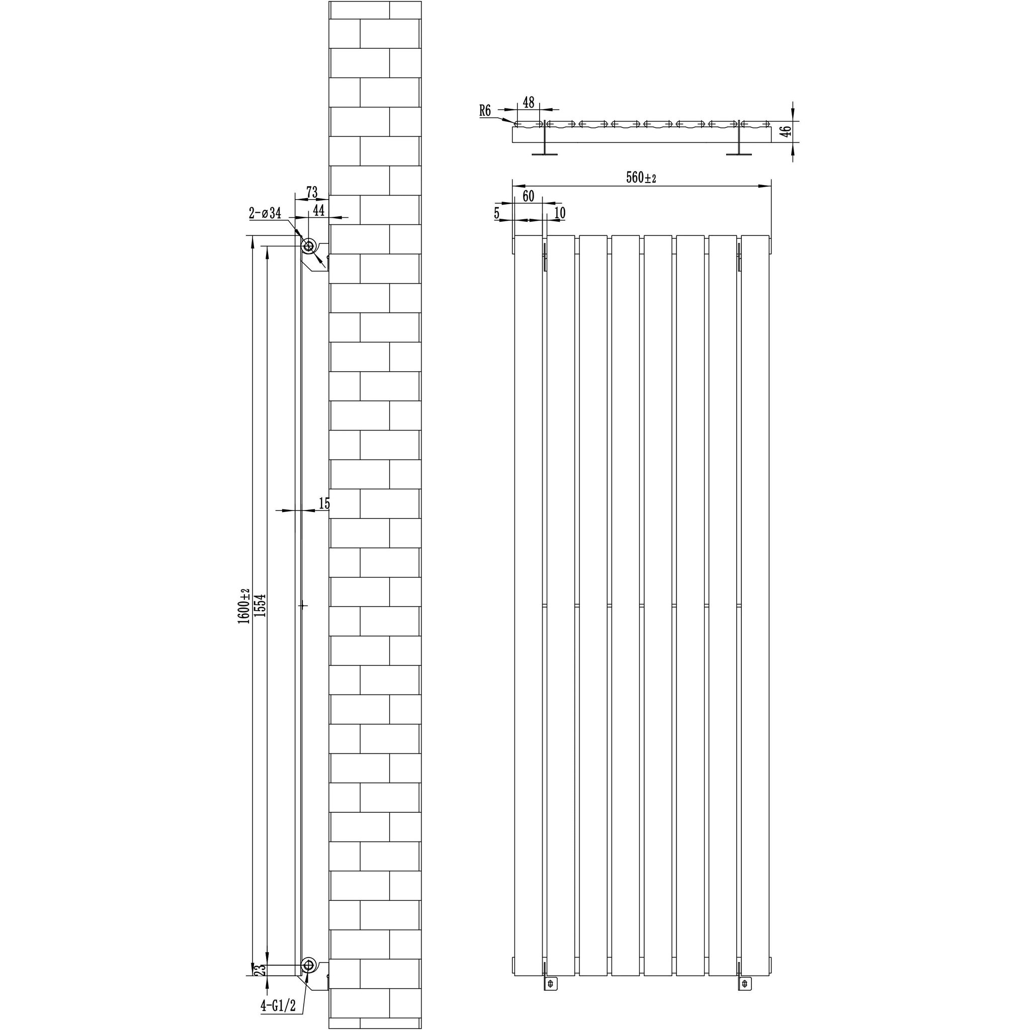 Voir la diapositive 5 : MONSTERSHOP Radiateur plat à 1 panneau & vannes - 1600 x 560 mm