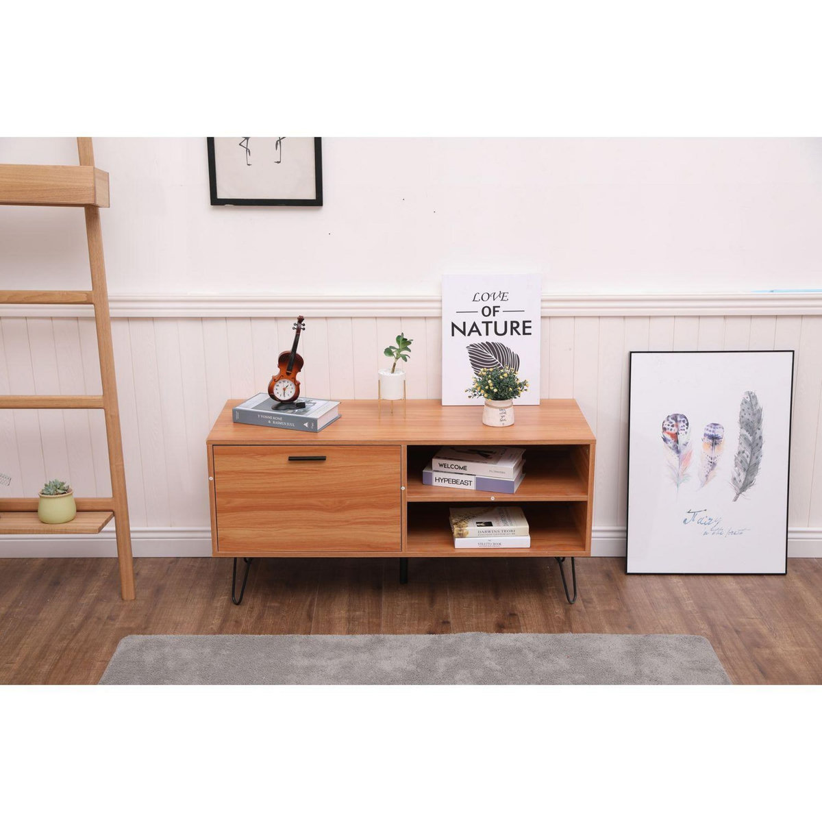 TOILINUX Table basse design bois et métal Oleana - L. 110 x H. 53 cm - Marron et bois