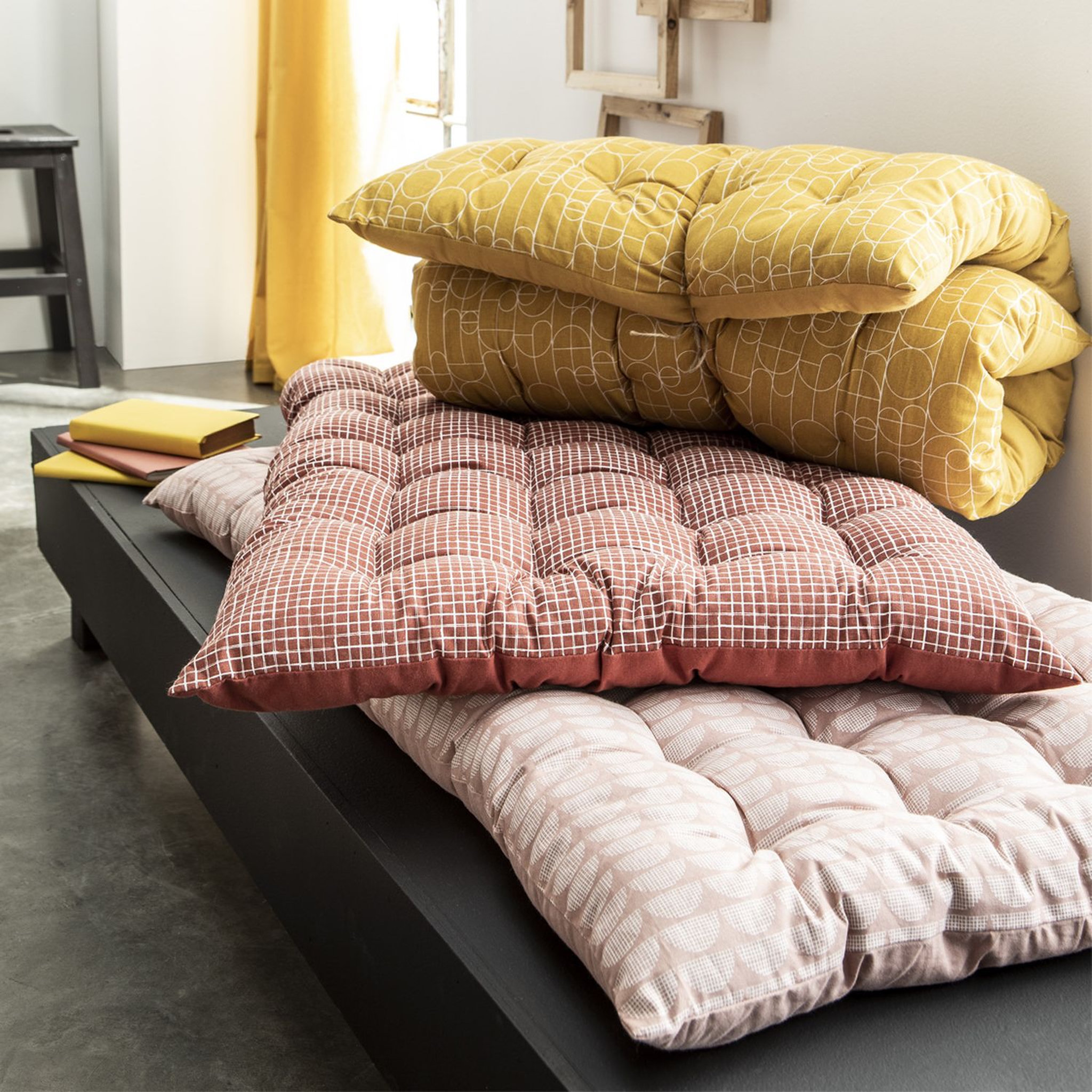 Voir la diapositive 1 : TODAY Matelas de sol fantaisie capitonné 100% coton 120x60x7 cm