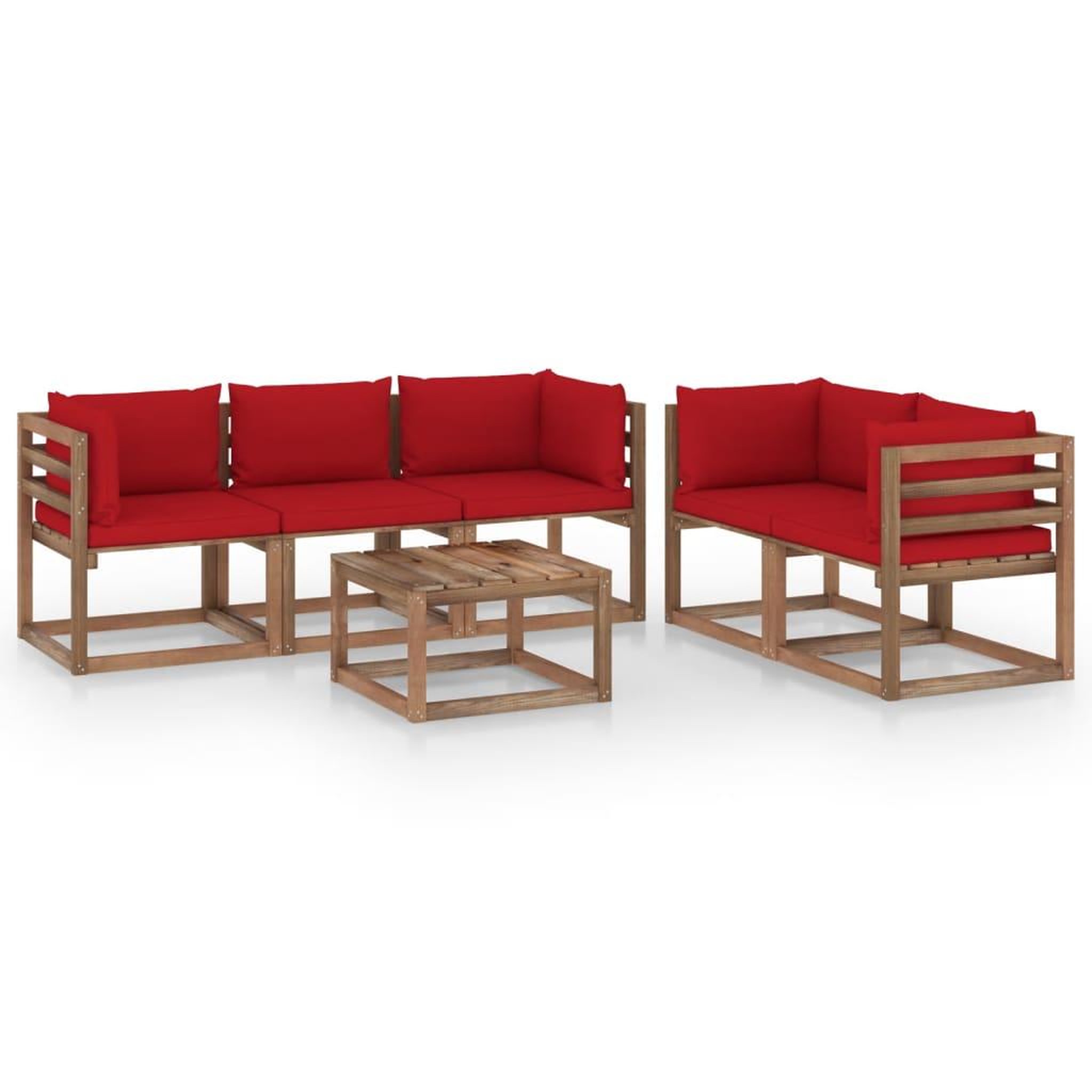 Voir la diapositive 1 : VIDAXL Salon de jardin 6 pcs avec coussins rouge