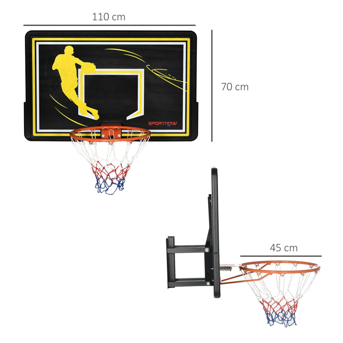 HOMCOM Panier de basket mural - structure acier - accessoires montage inclus - noir
