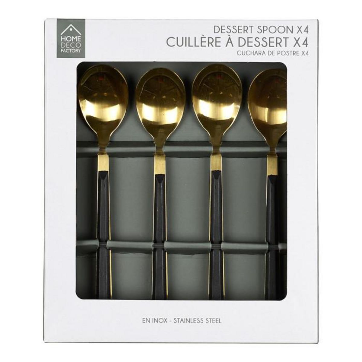 Paris Prix Lot de 4 Cuillères à Dessert en Inox  Charlotte  15cm Noir & Or