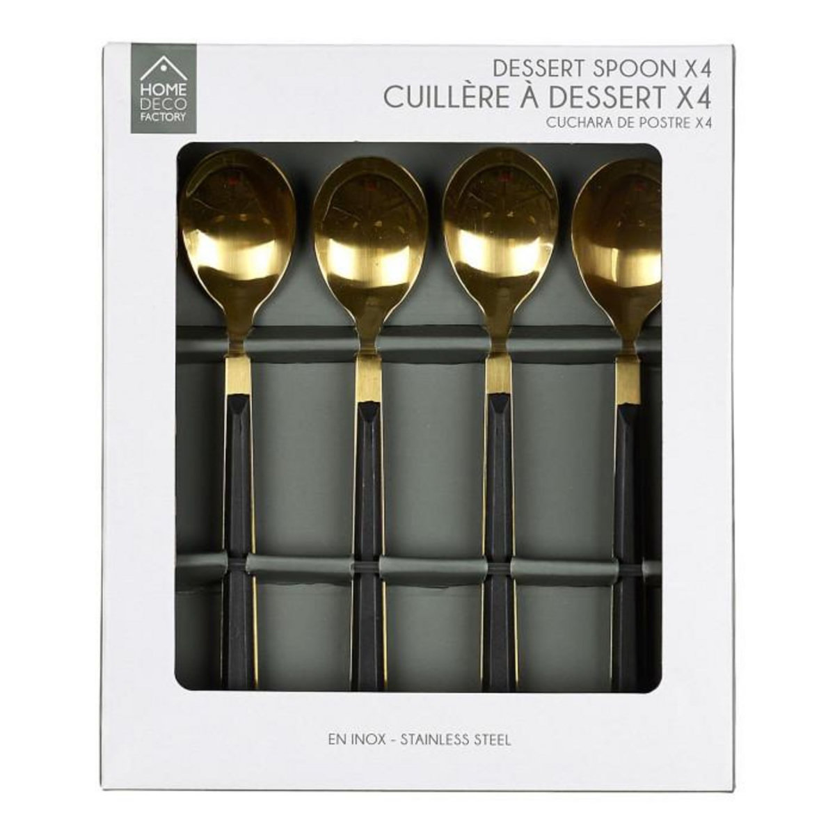 Paris Prix Lot de 4 Cuillères à Dessert en Inox  Charlotte  15cm Noir & Or
