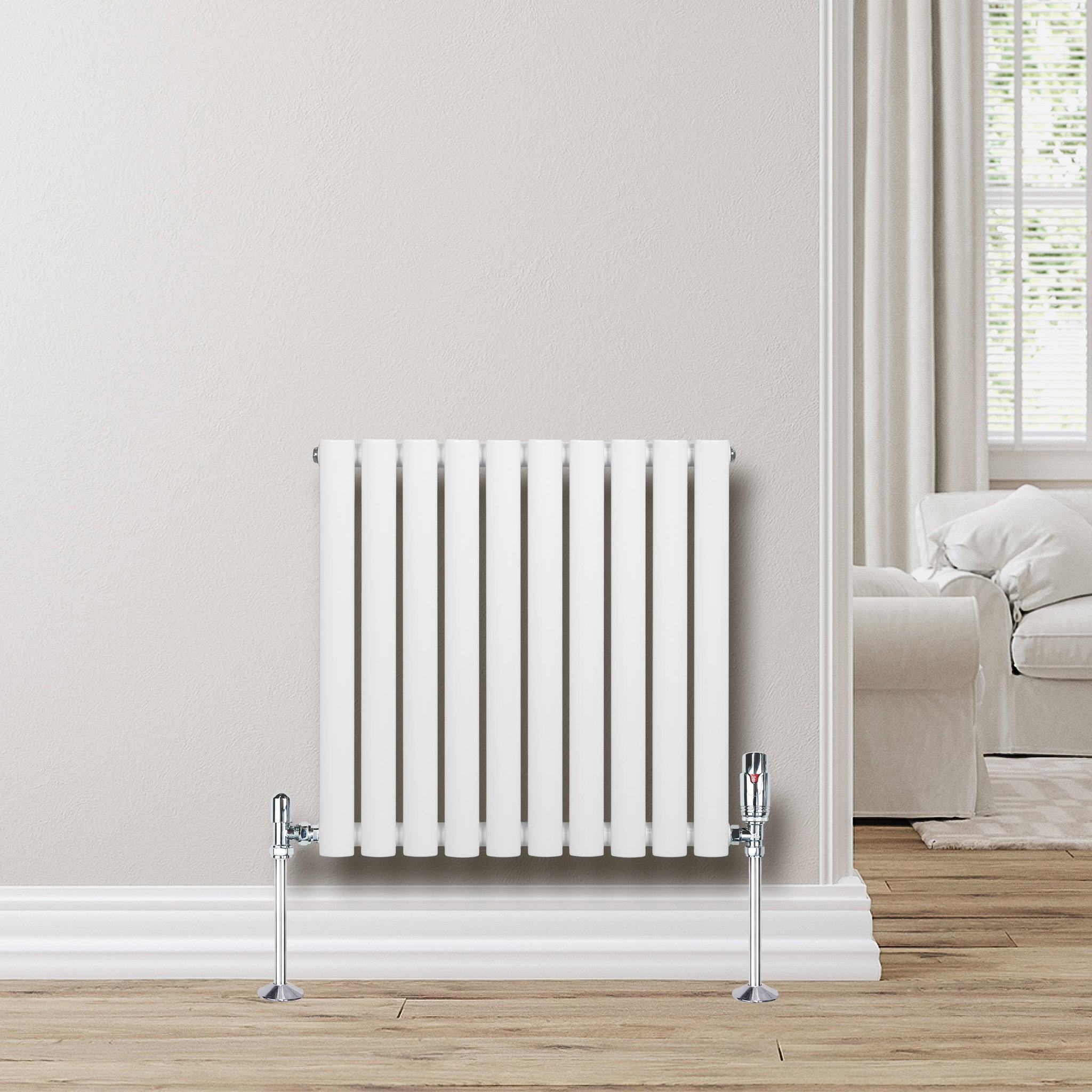 Voir la diapositive 4 : MONSTERSHOP Radiateur à colonnes ovales & vannes, 1 panneau - 600 x 600 mm