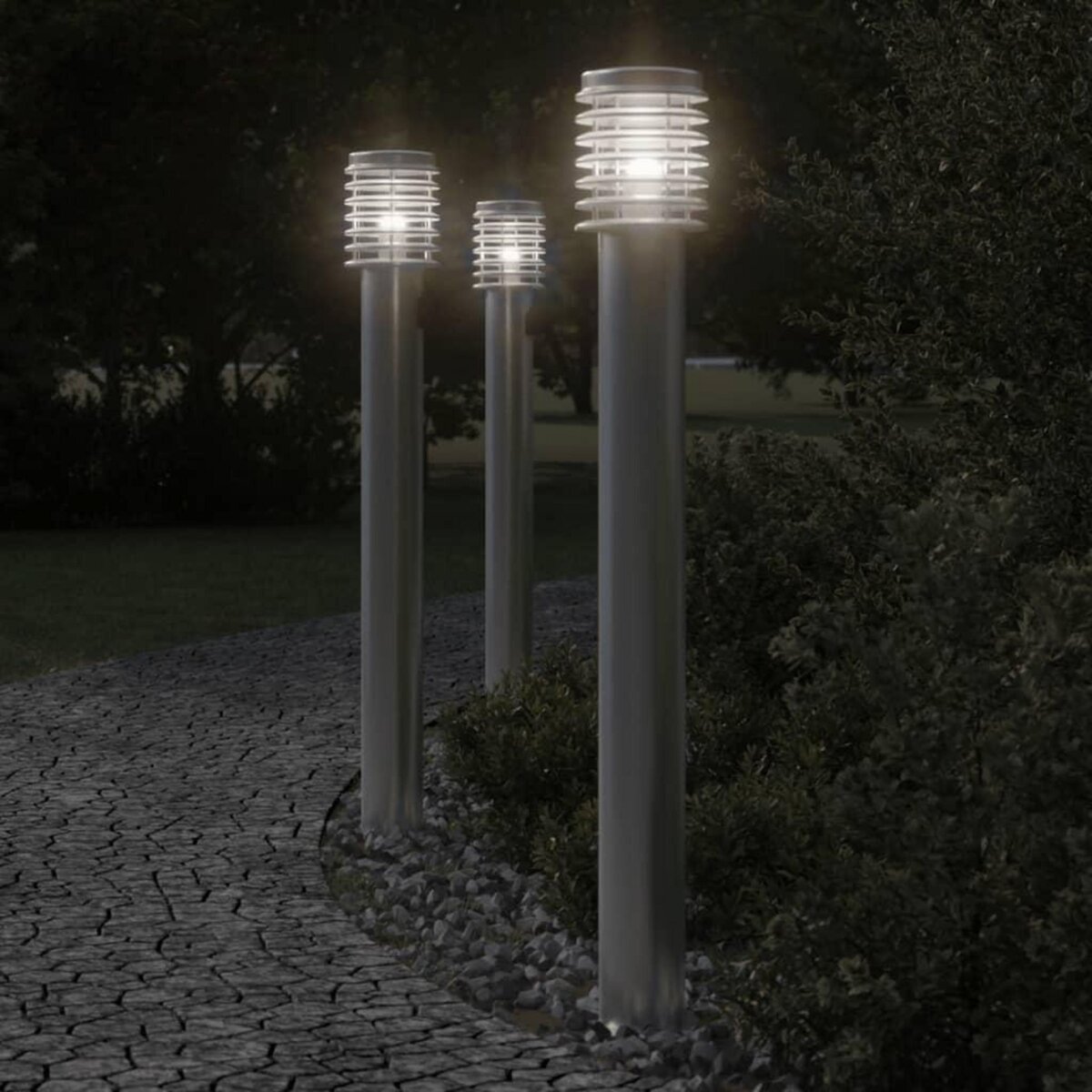 VIDAXL Lampadaires d'exterieur et sortie 3pcs argente acier inoxydable
