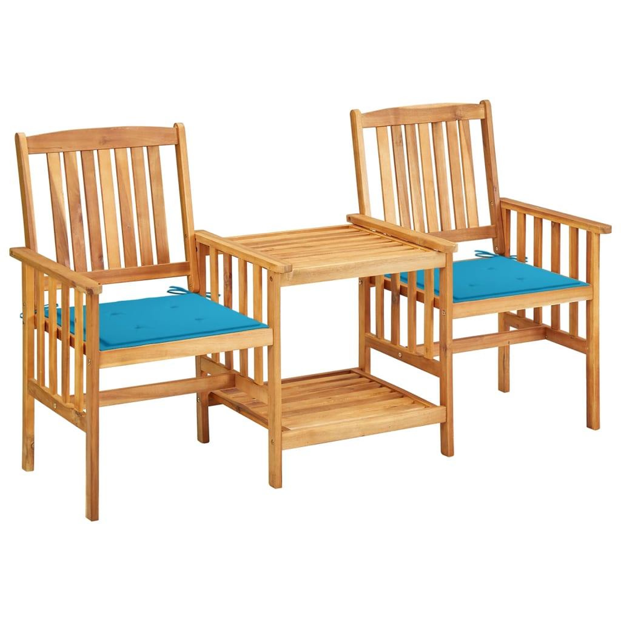 Voir la diapositive 1 : VIDAXL Chaises de jardin avec table a the et coussins Acacia solide